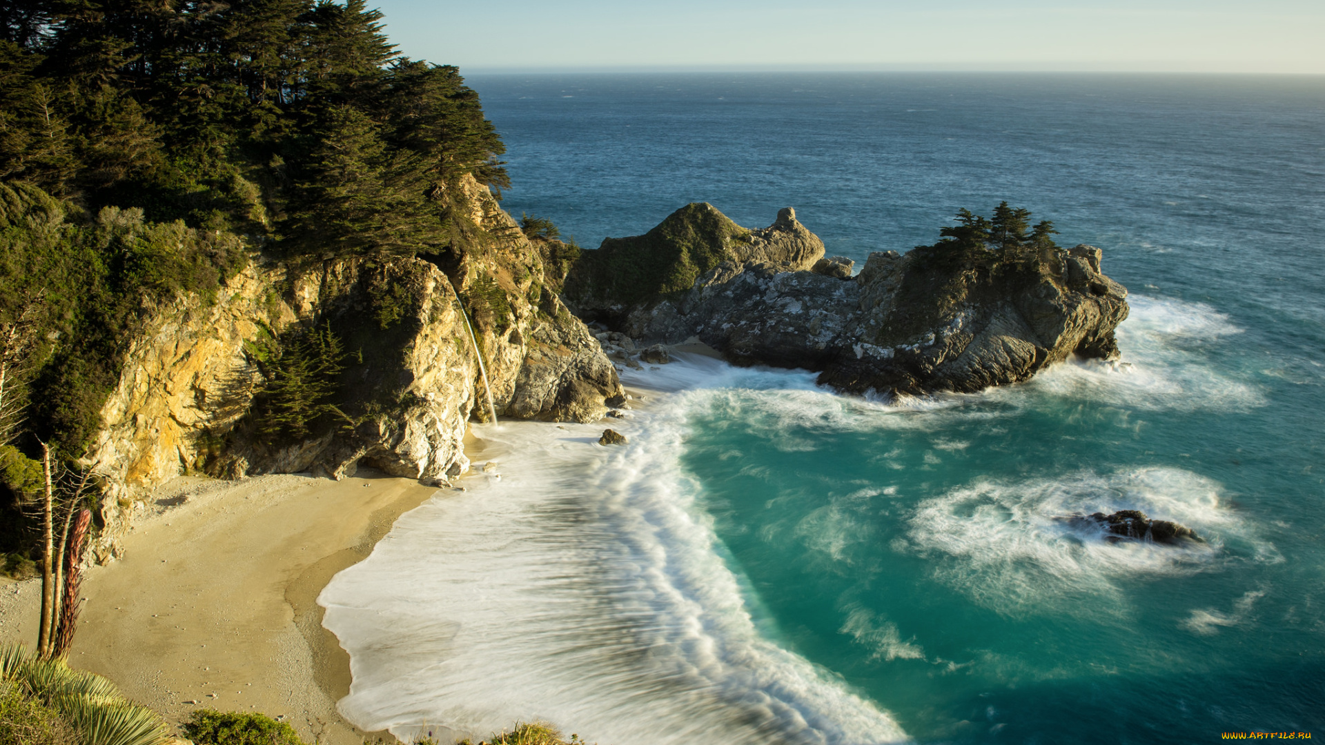 природа, побережье, океан, пляж, скалы, бухта