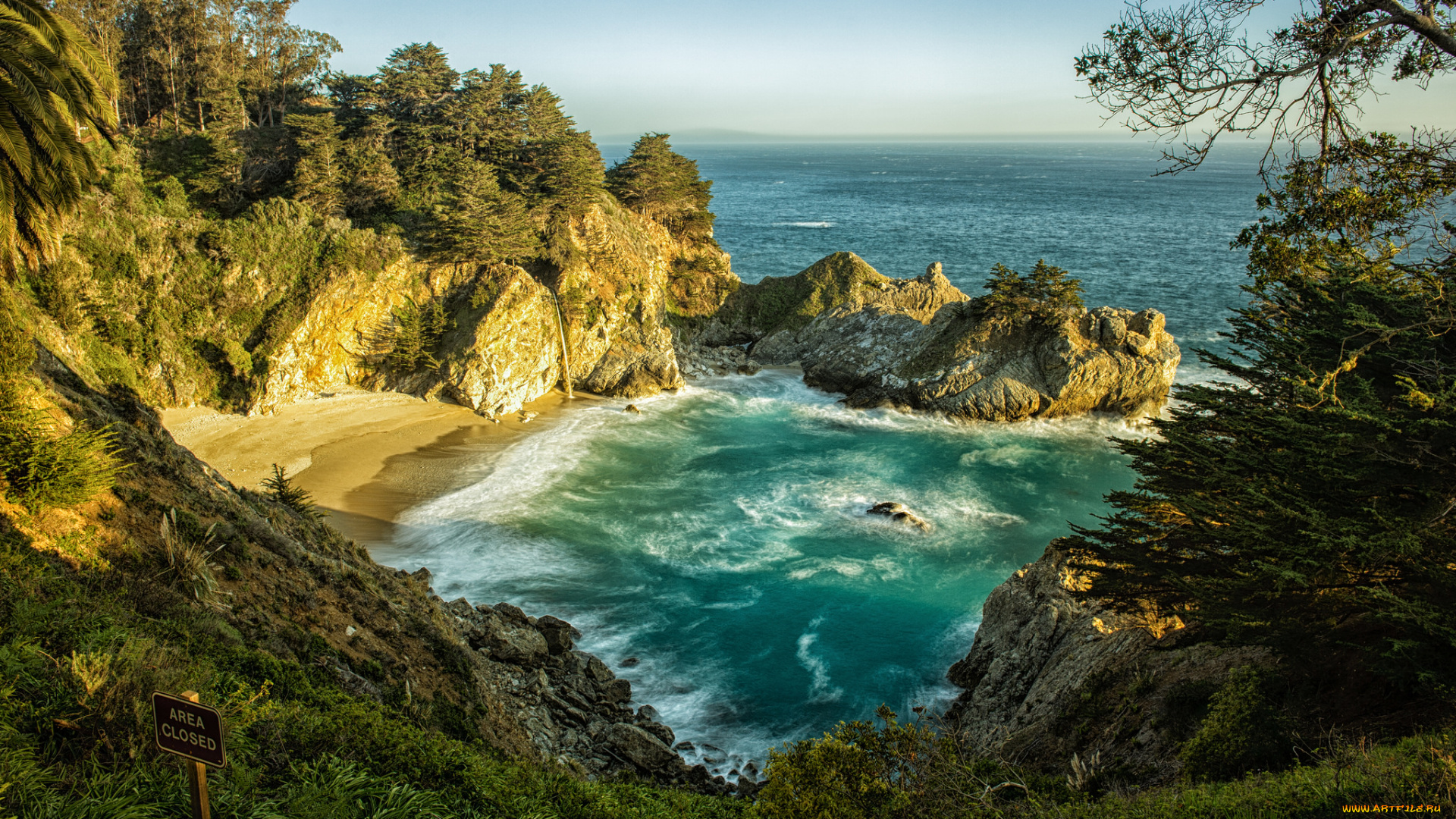 природа, побережье, океан, пляж, скалы, бухта