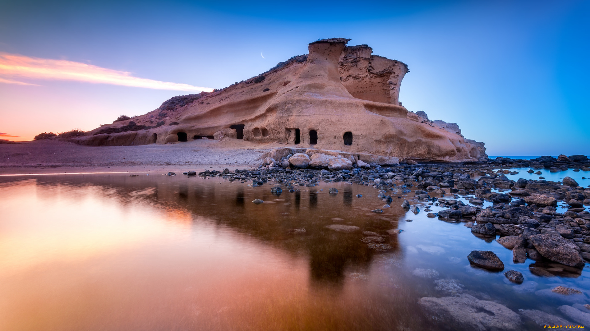 природа, побережье, вода, скала, пещеры