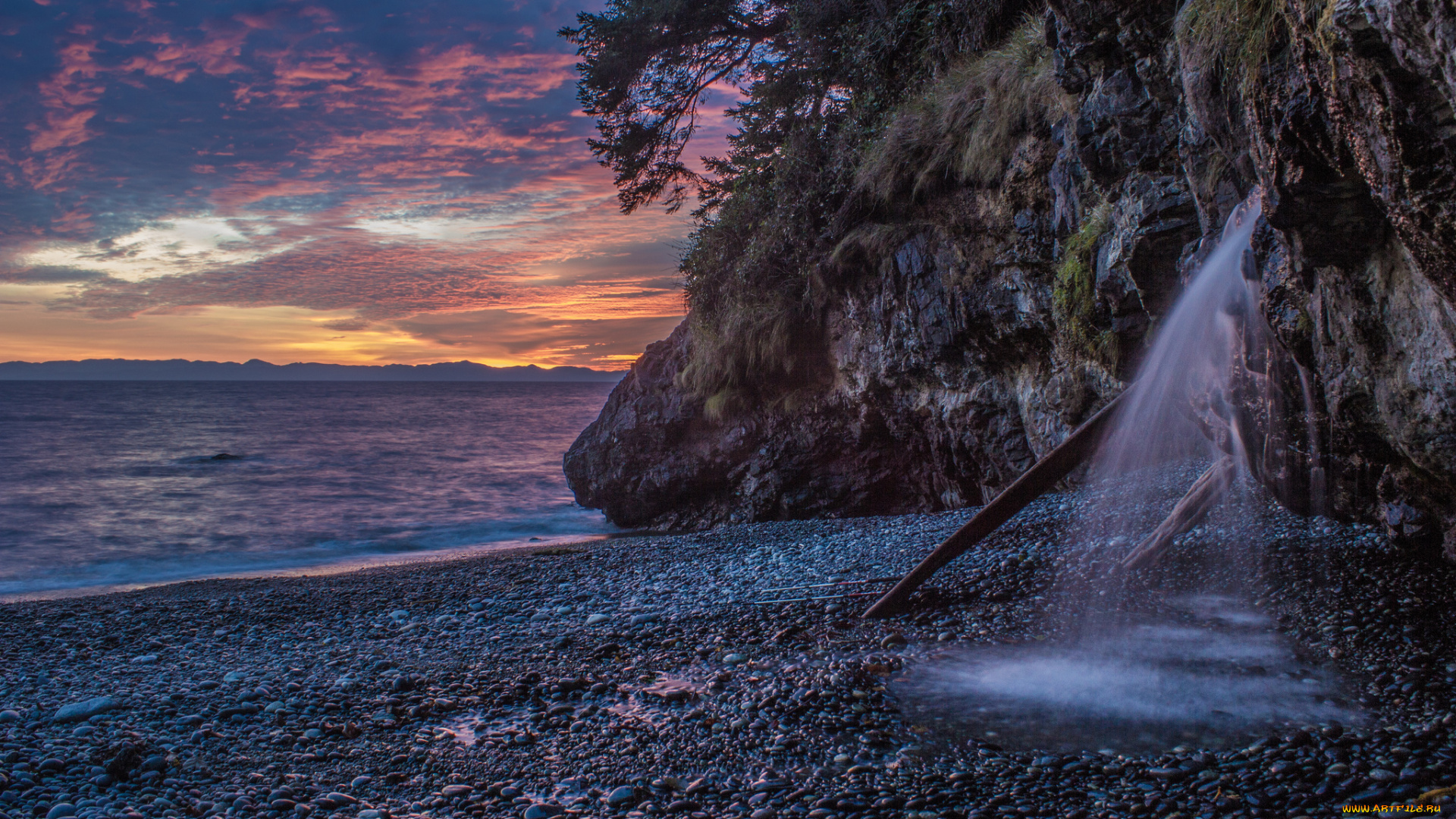 природа, водопады, вода, скалы, галька, пляж, океан