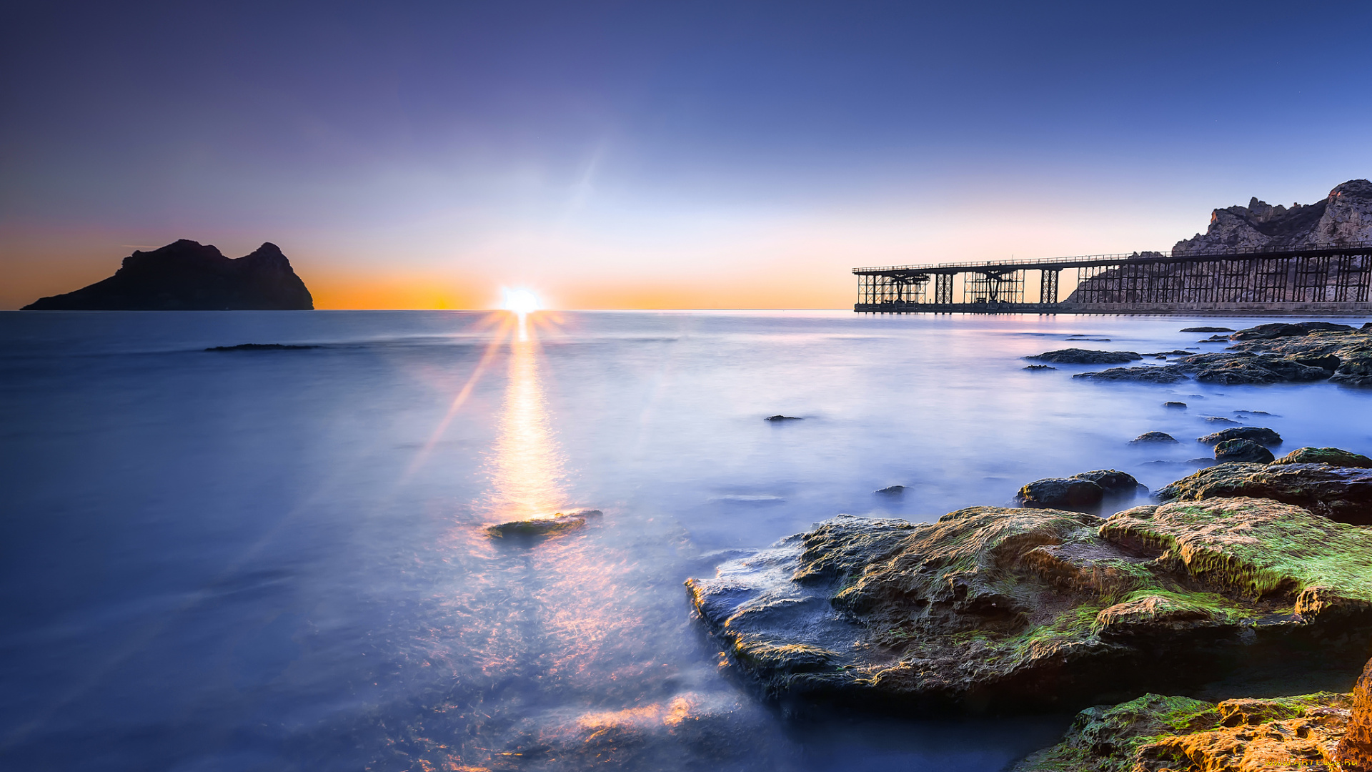 природа, восходы, закаты, океан, берег, скалы, мост, горизонт, солнце