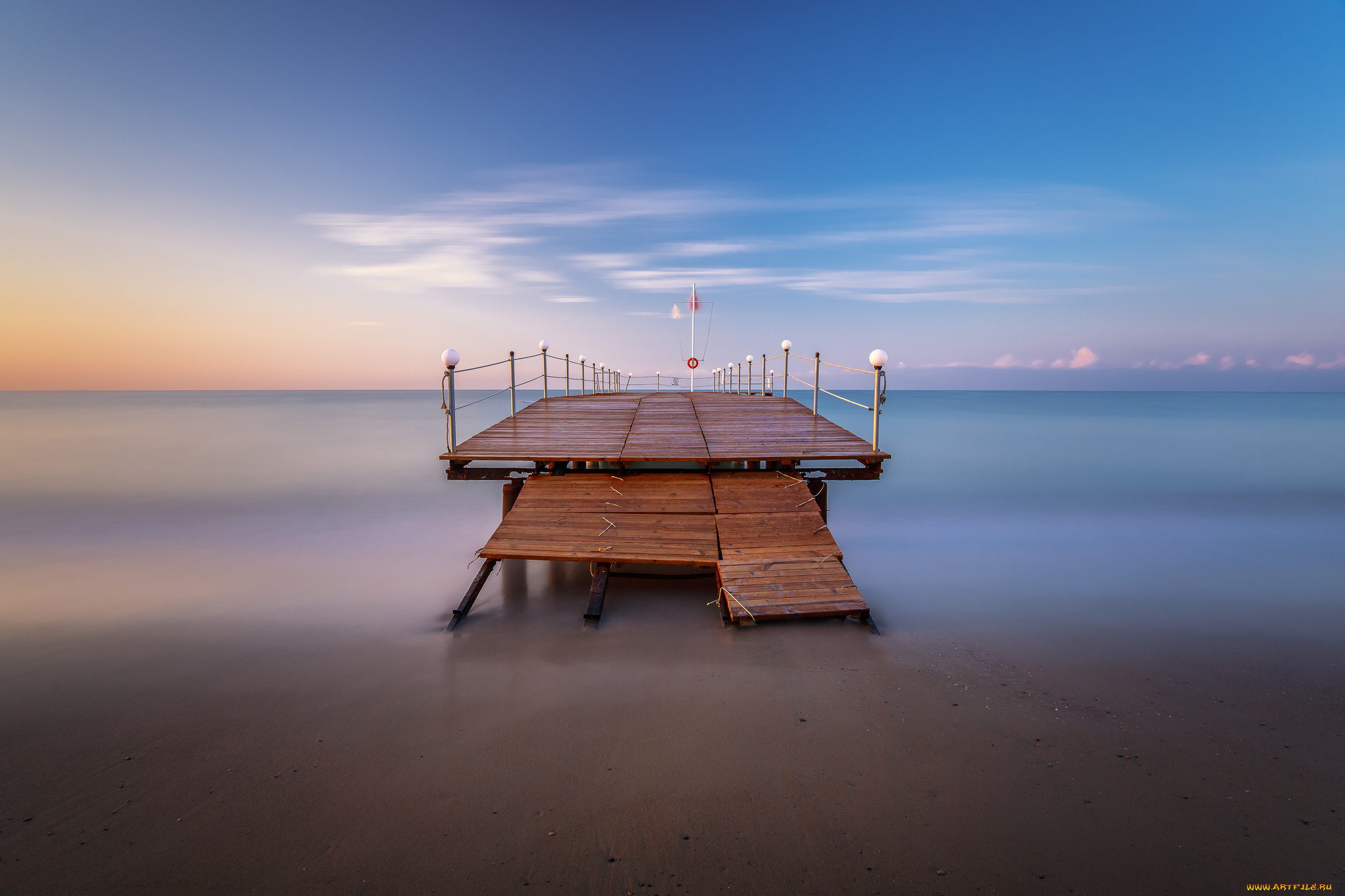 природа, побережье, мостик, горизонм, океан