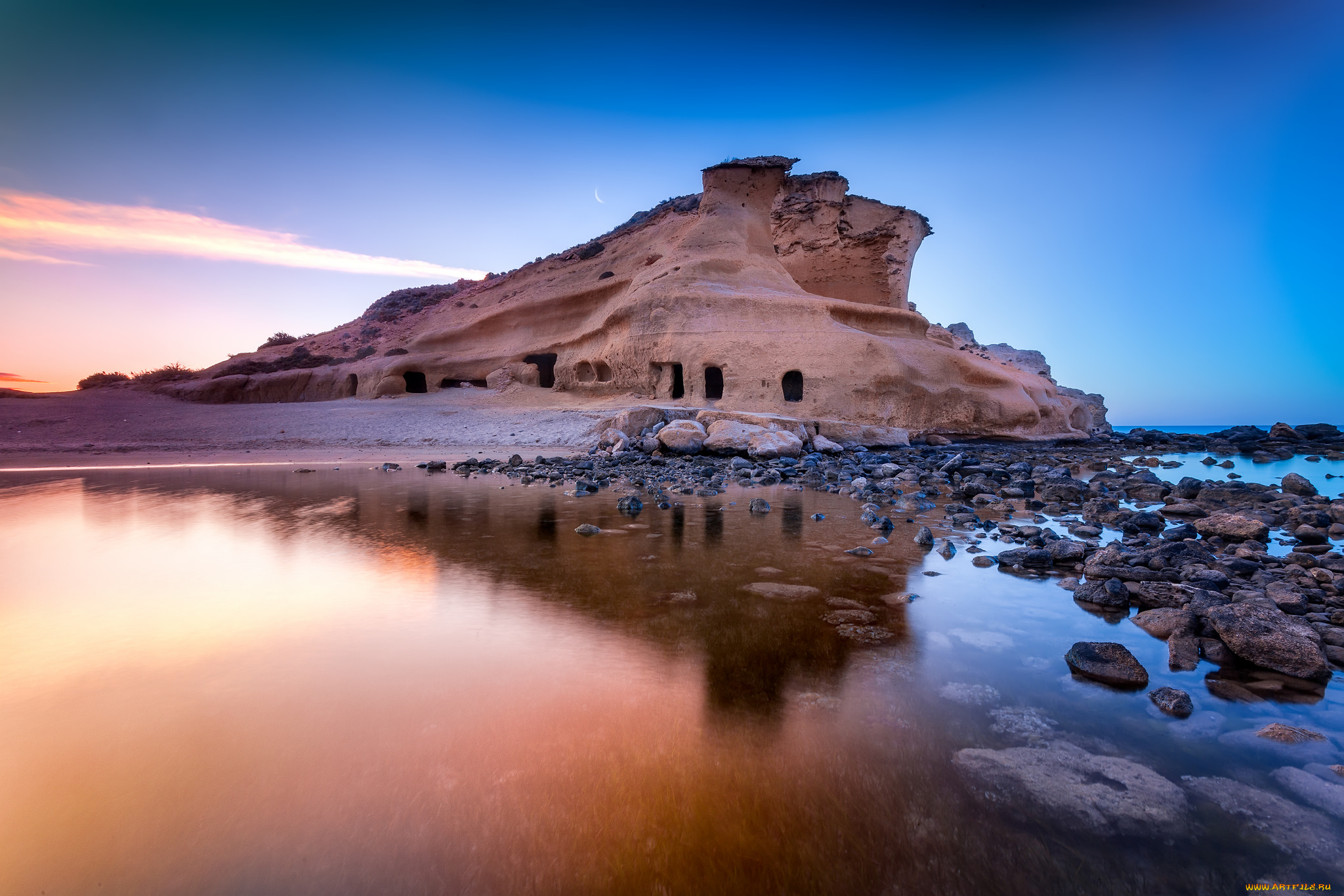 природа, побережье, вода, скала, пещеры