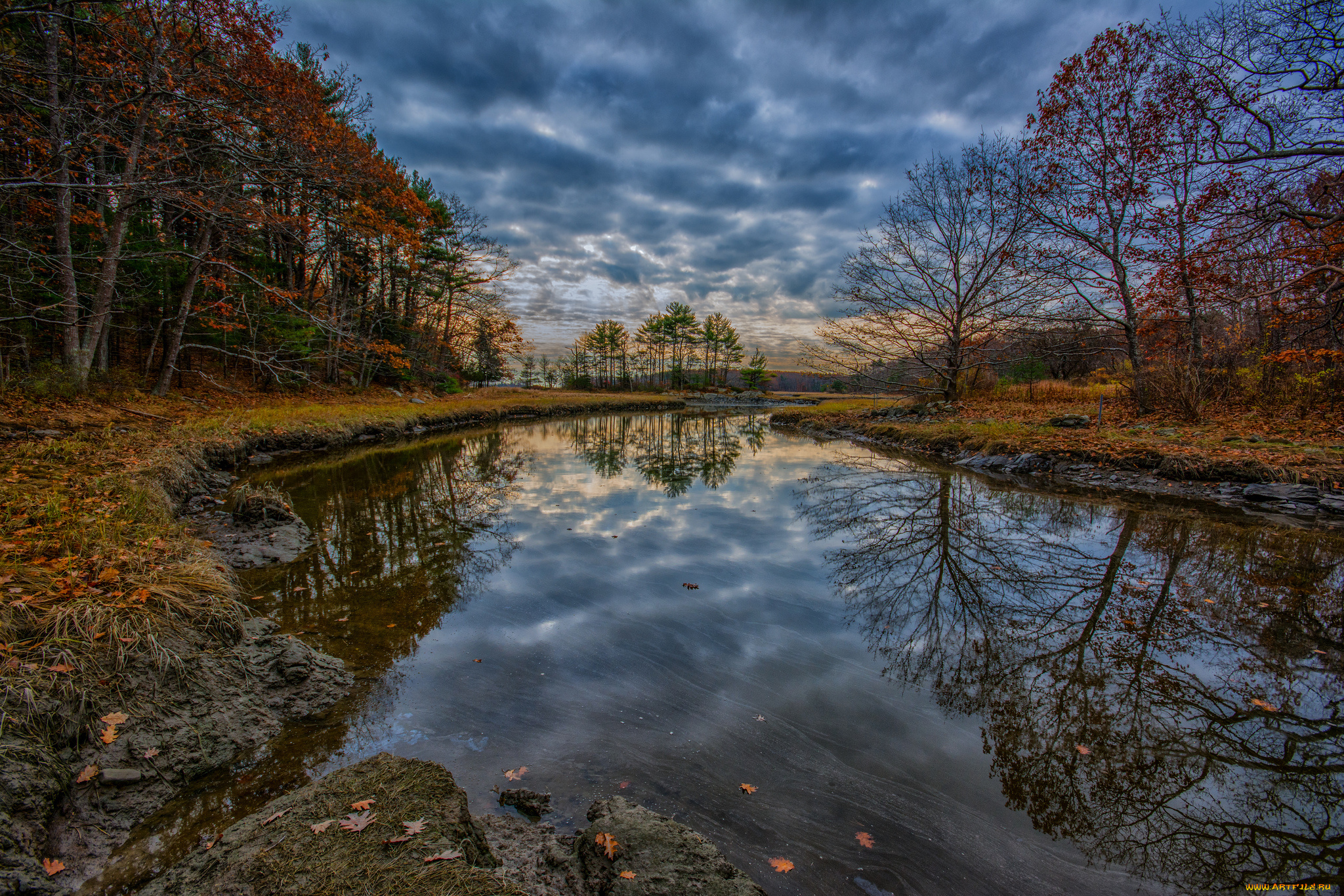 природа, реки, озера, лес, осень, деревья, река, небо, облака