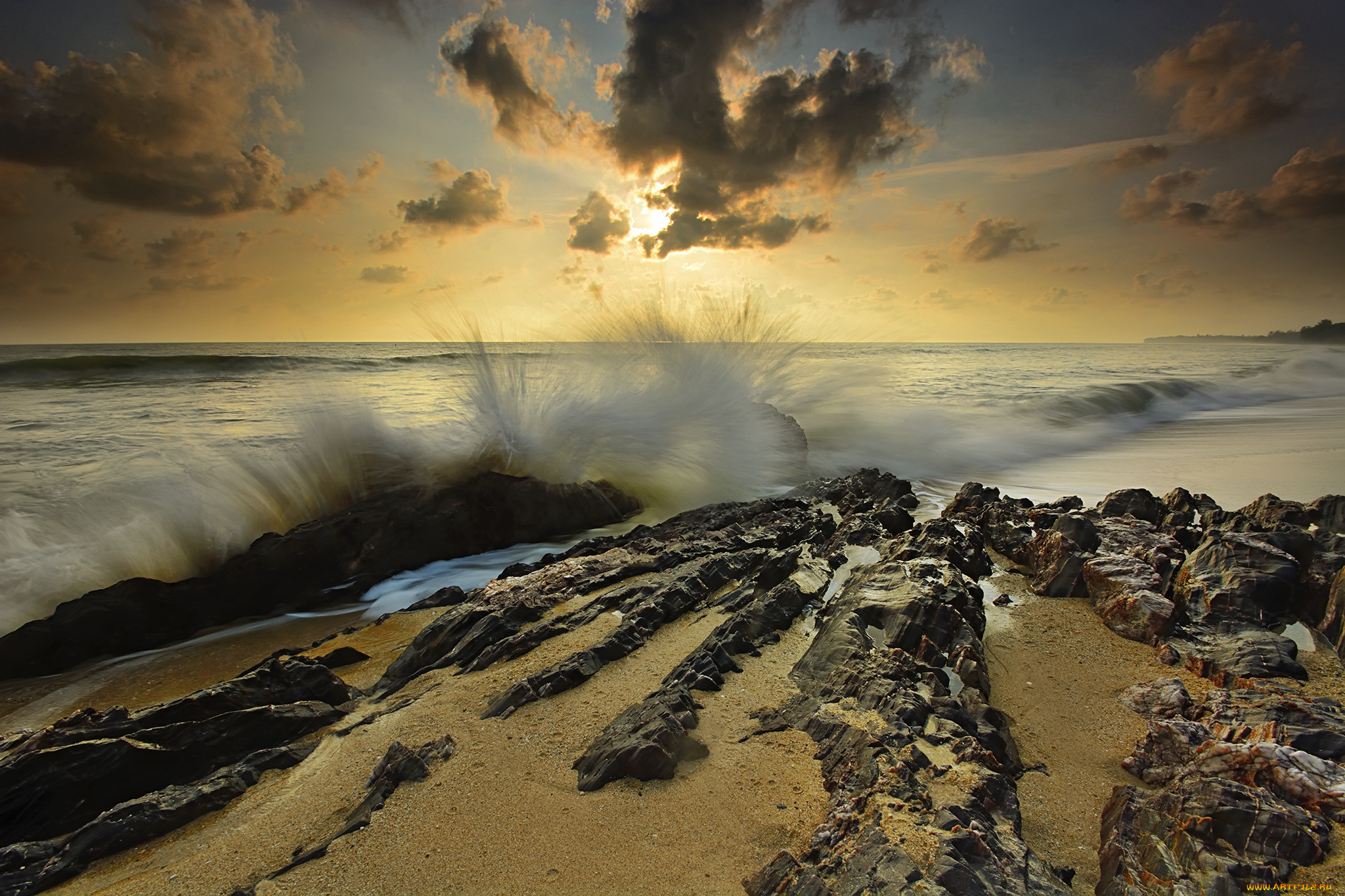 природа, стихия, прибой, скалы, океан