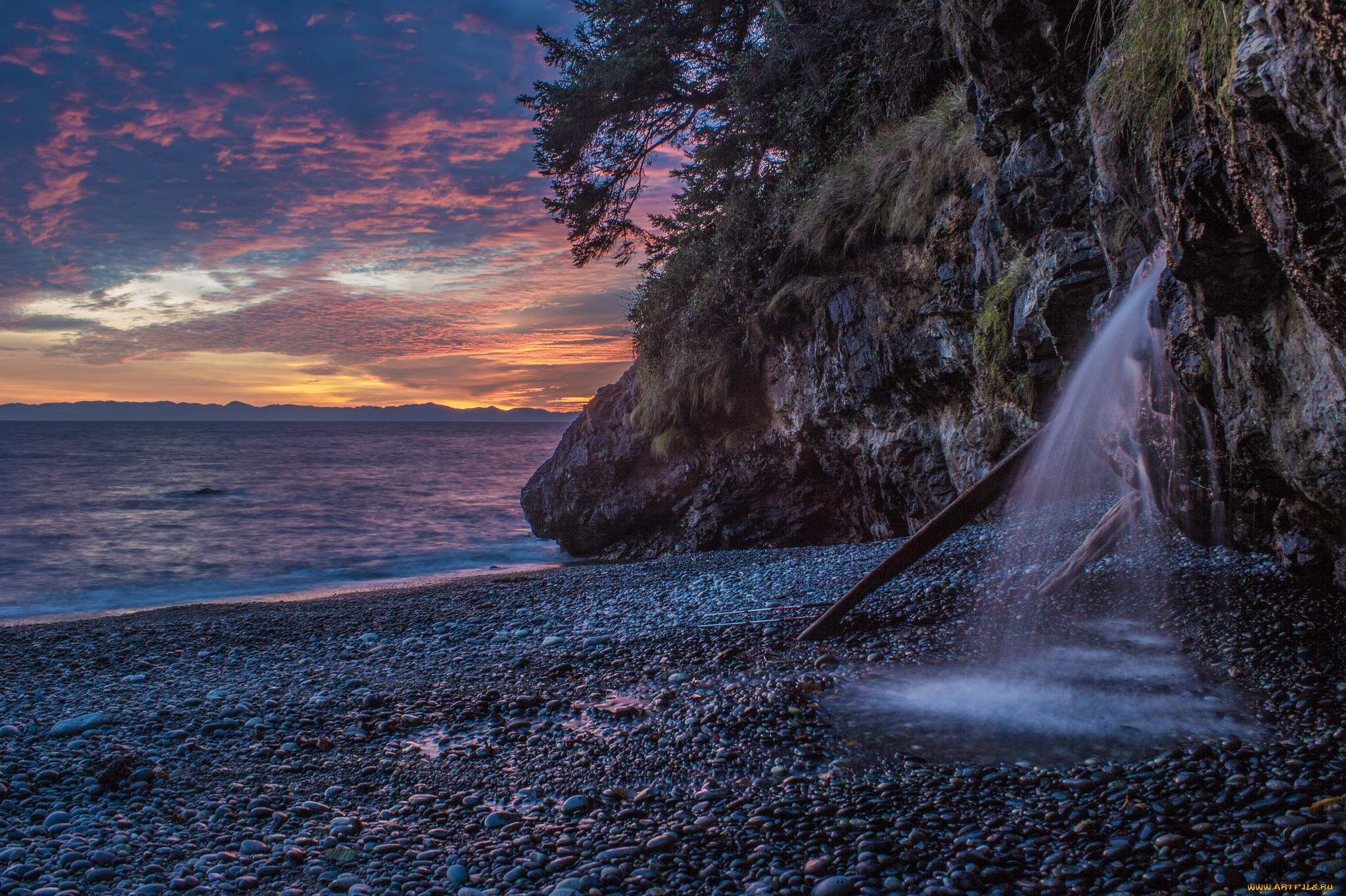 природа, водопады, вода, скалы, галька, пляж, океан