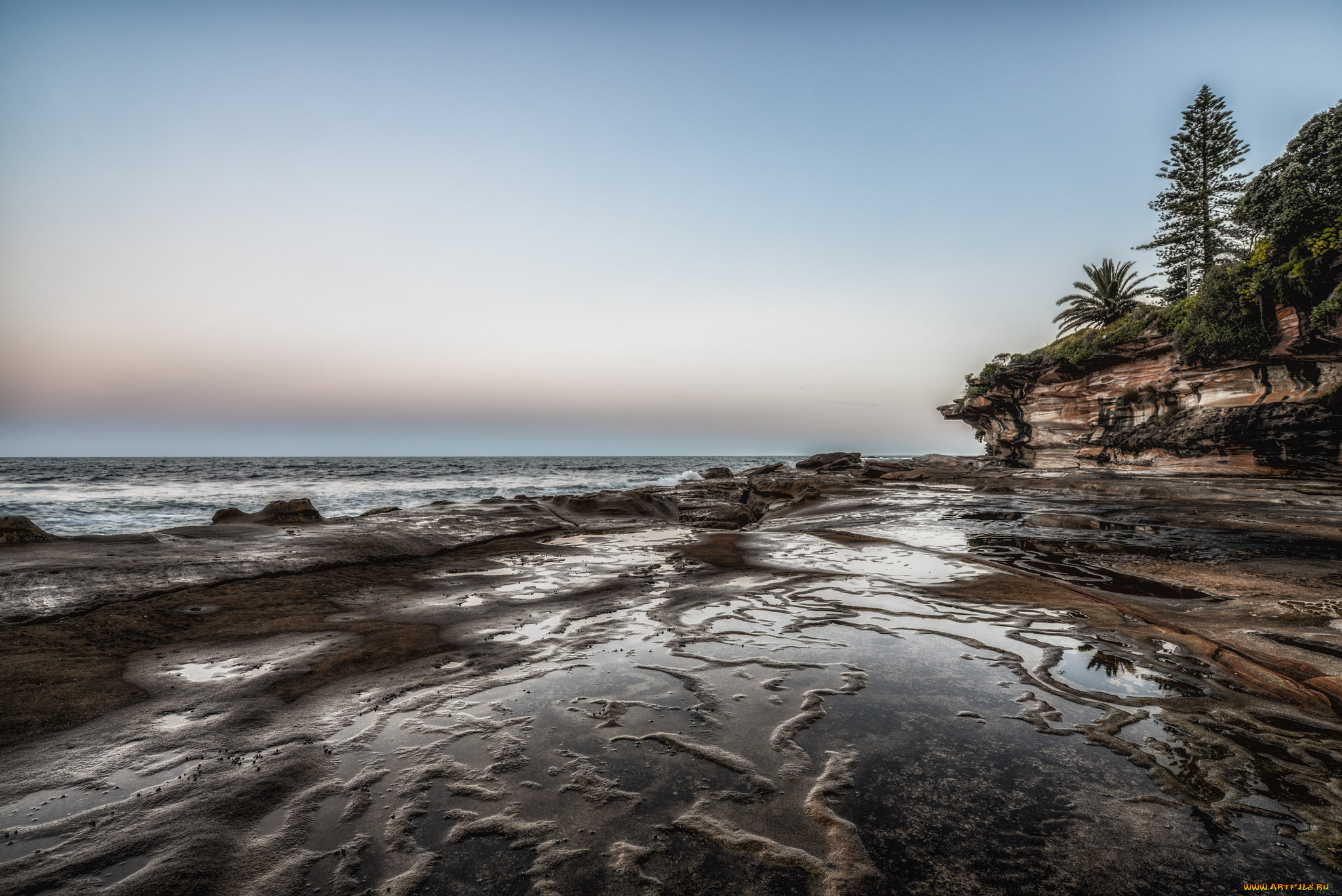 природа, побережье, скалы, отлив, океан