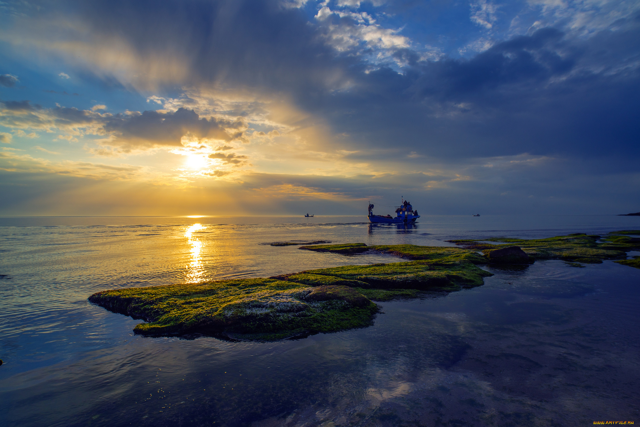 природа, восходы, закаты, берег, солнце, море, облака, небо