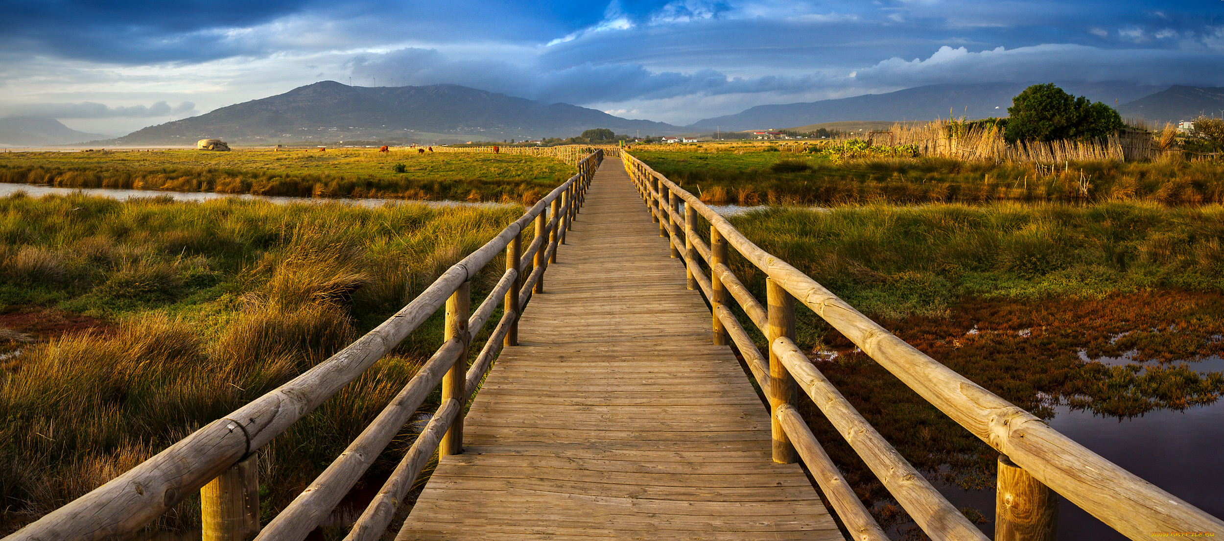 природа, дороги, мостик, речка, долина, горы