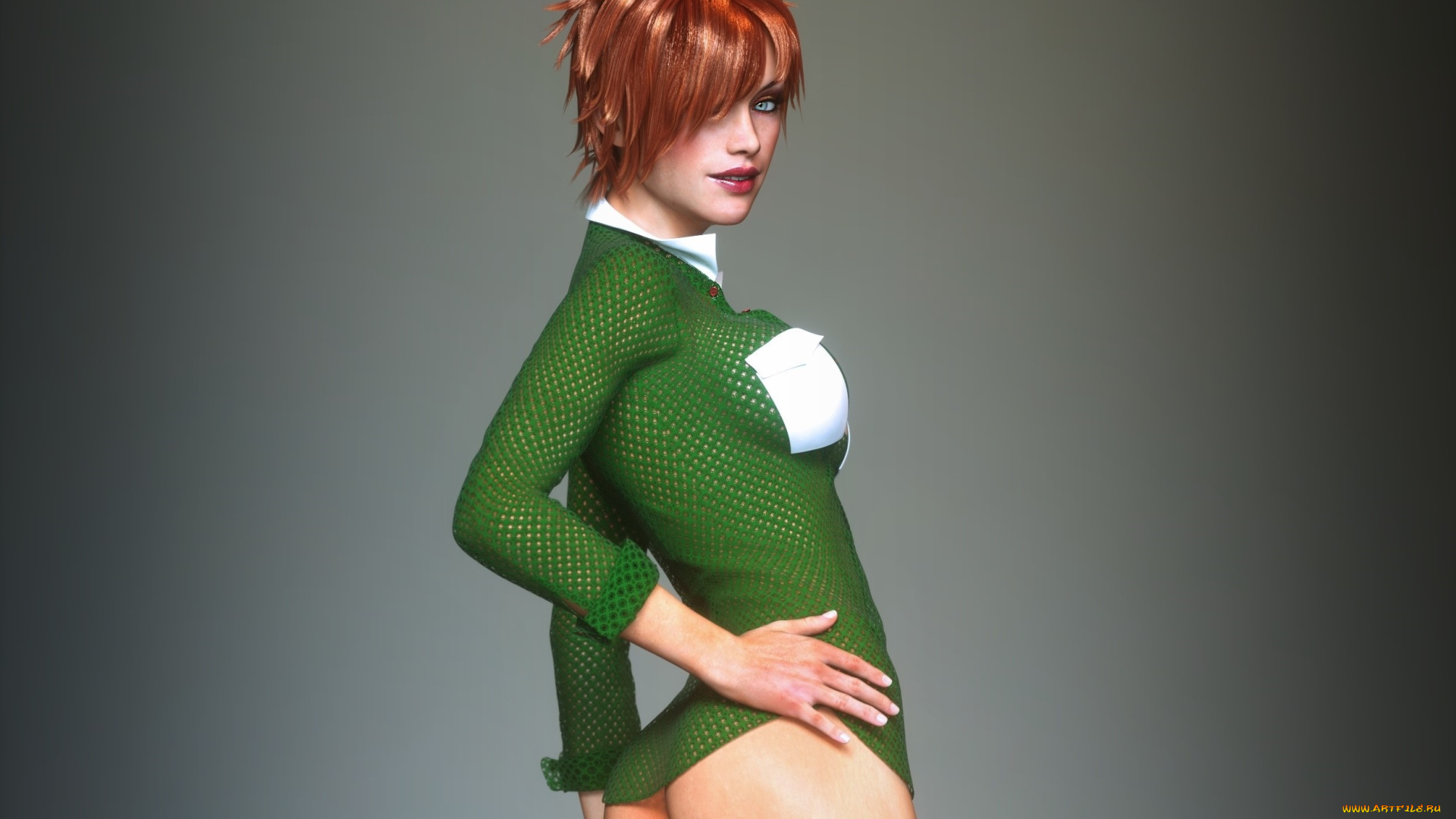 3д, графика, люди, , people, рыжая, фон, взгляд, девушка