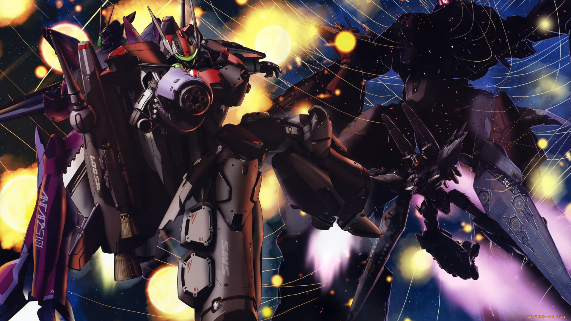 аниме, macross, frontier, сражение, боевые, роботы, космос, movie, macross, frontier, сила, броня