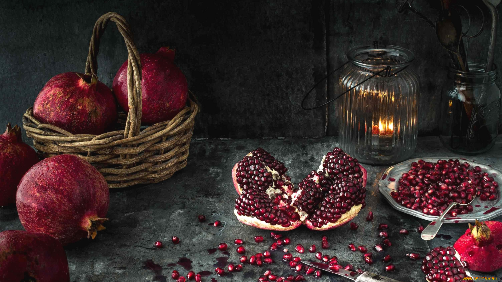 еда, гранат, фонарь, натюрморт, зерна