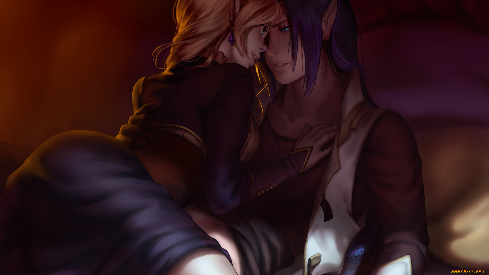 фэнтези, эльфы, девушка, парень, пара, арт