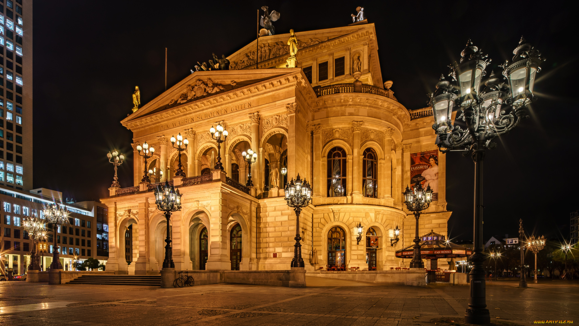 frankfurt, -, germany, города, франкфурт-на-майне, , германия, площадь, дворец, ночь, фонари