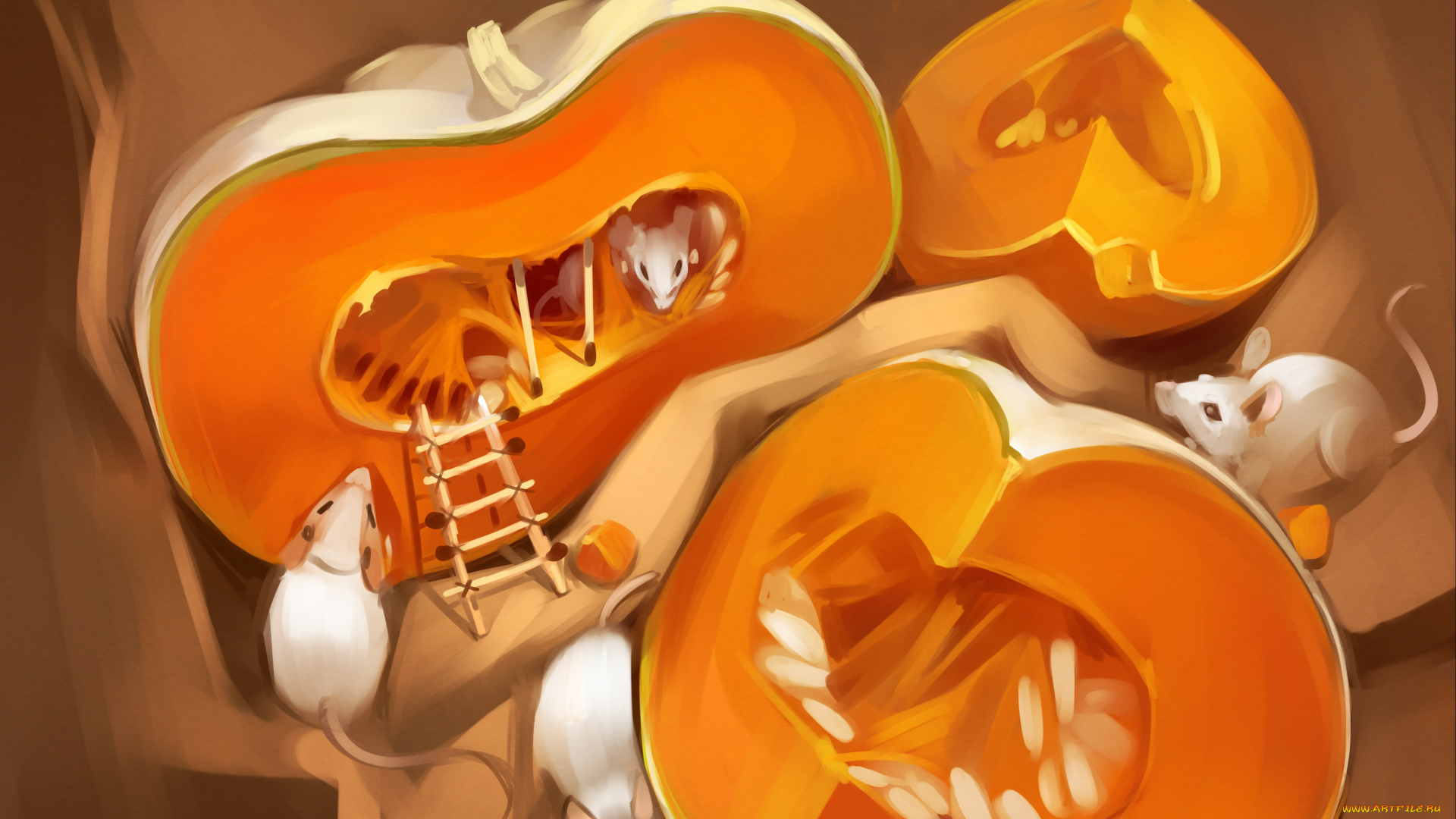 gaudibuendia, рисованное, животные, , мыши, , крысы, тыква, белые, мыши, рисунок