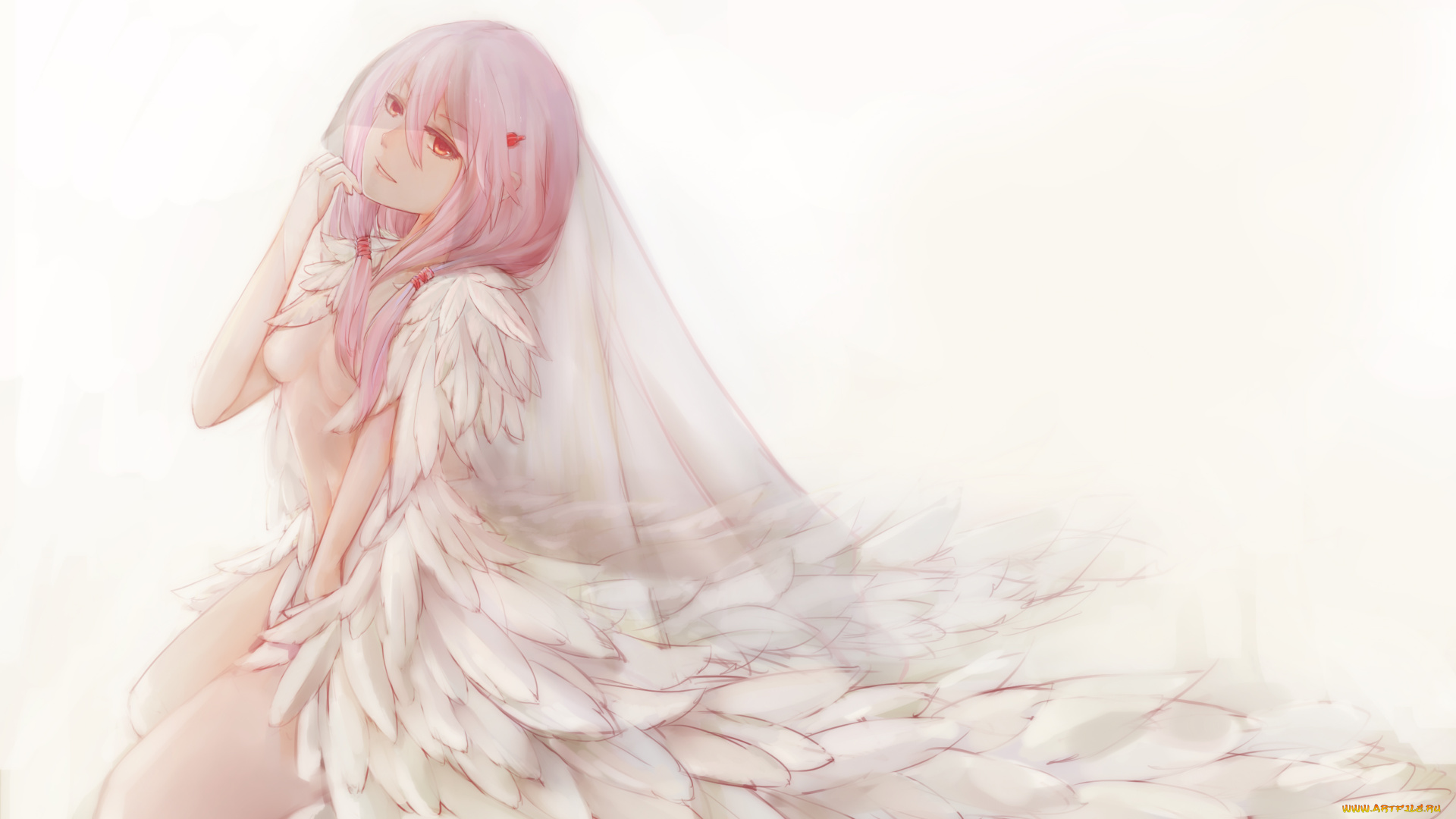 guilty, crown, аниме, девушка, перья, платье, фон, взгляд