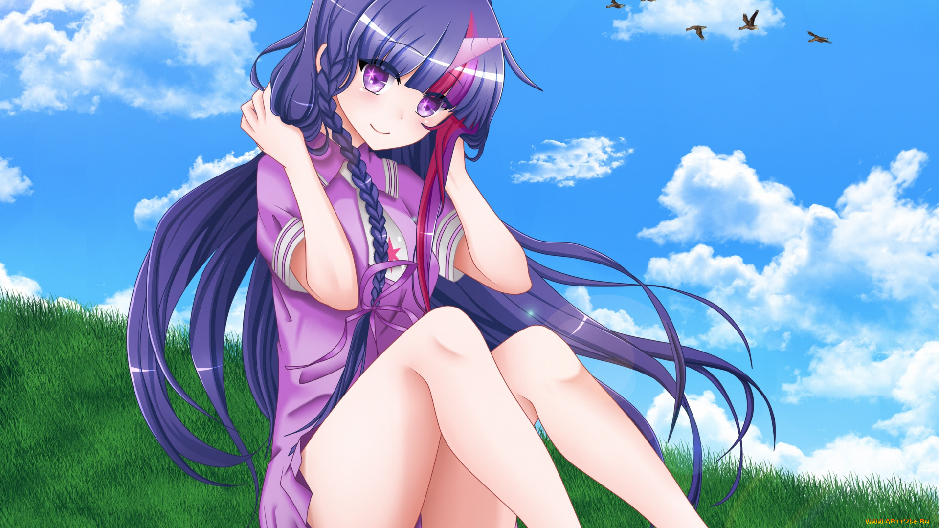 my, little, pony, аниме, животные, , существа, девушка, kurumi, tsubasaki, tokisaki, фон, взгляд, облака, птицы