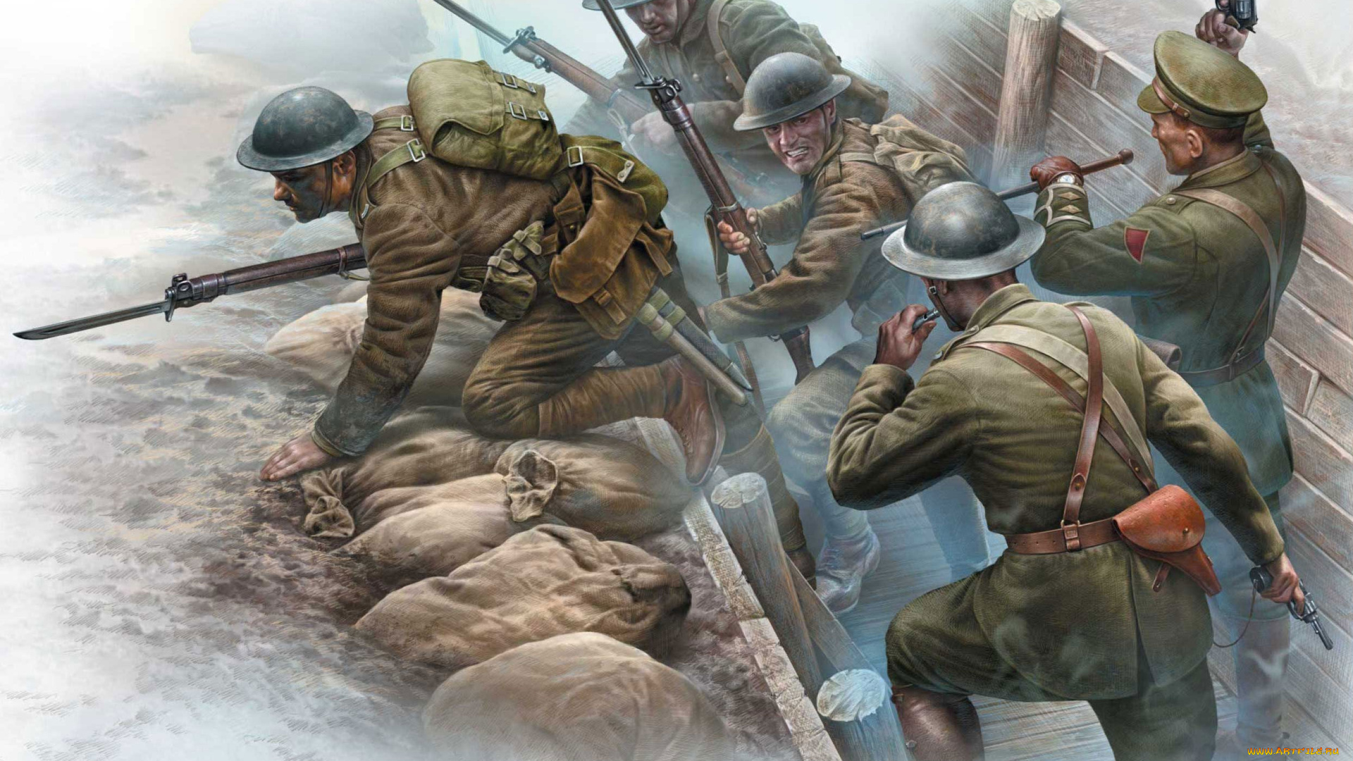 рисованное, армия, оружие, солдаты