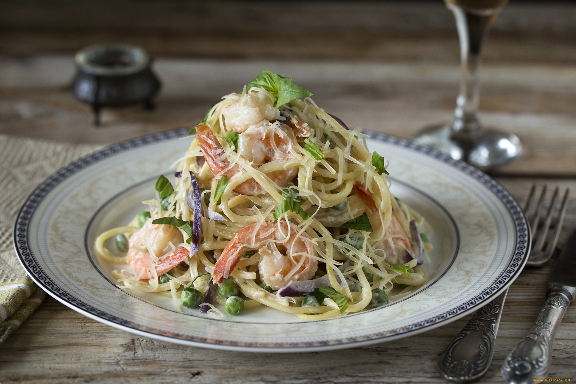 еда, салаты, , закуски, салат, паста, креветки, горошек, капуста, ложка, вилка, тарелка