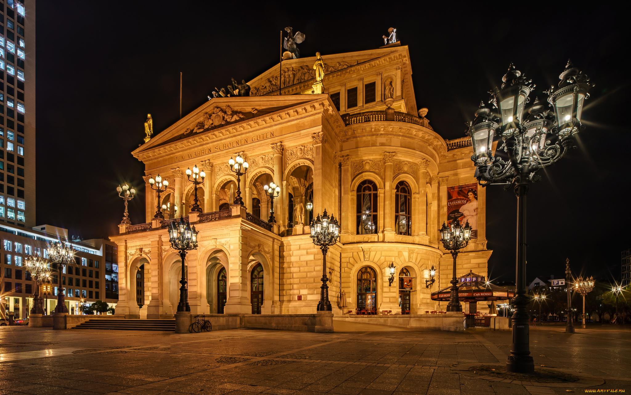 frankfurt, -, germany, города, франкфурт-на-майне, , германия, площадь, дворец, ночь, фонари