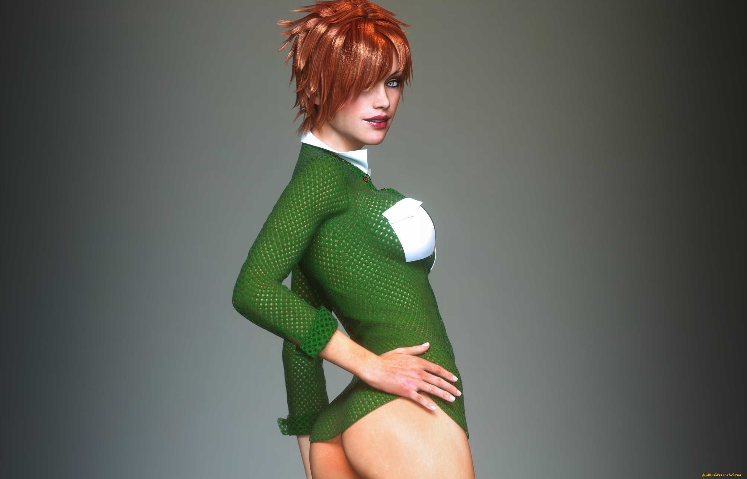 3д, графика, люди, , people, рыжая, фон, взгляд, девушка