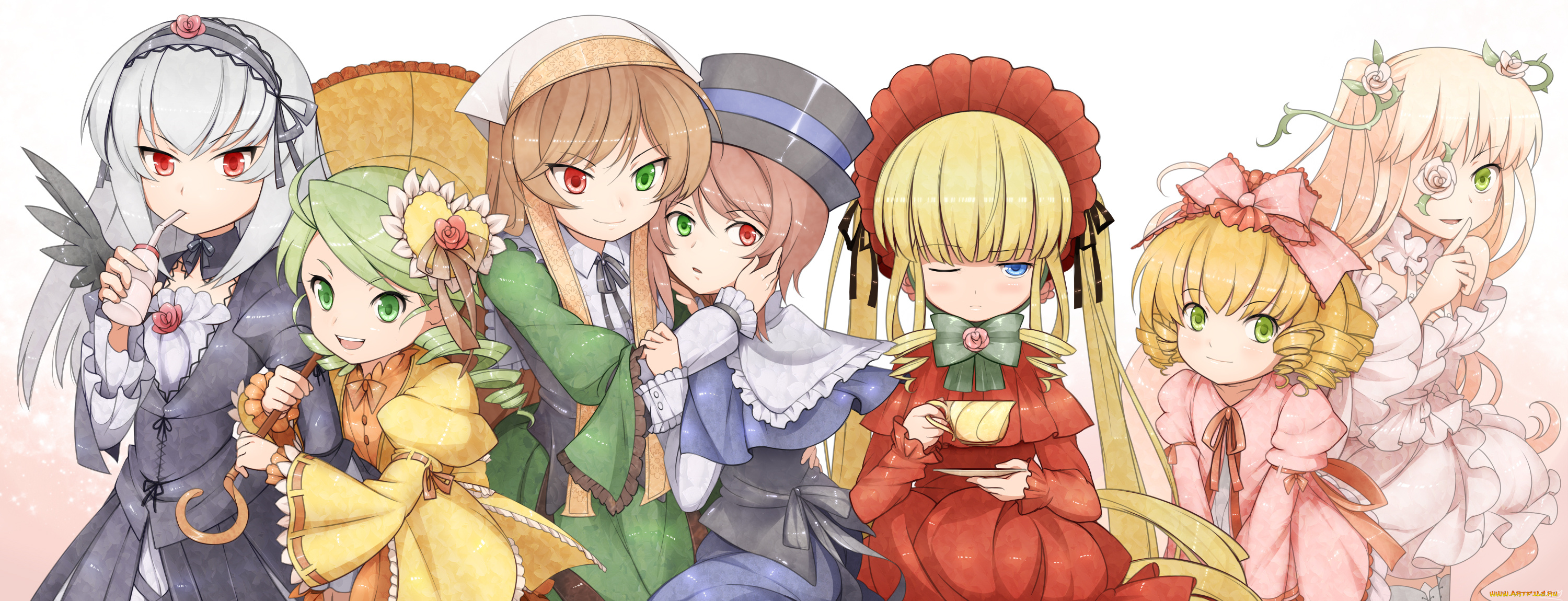 аниме, rozen, maiden, shinku, девочки, арт, suiseiseki, souseiseki, suigintou, mtyy, kanaria, hina, ichigo, rozen, maiden, kirakishou