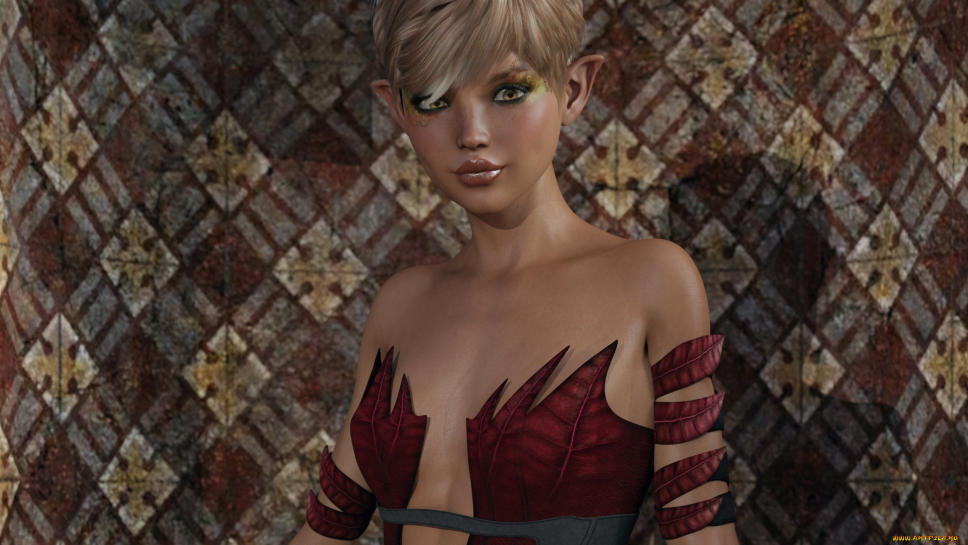 3д, графика, эльфы, , elves, девушка, взгляд, фон