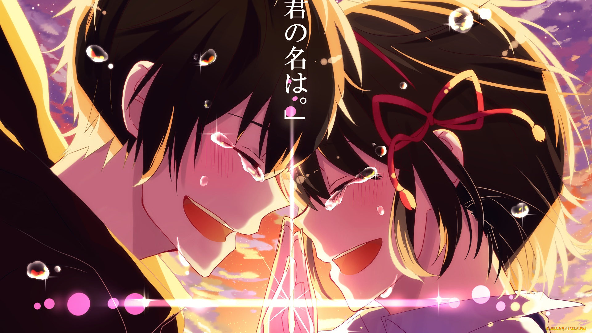 аниме, kimi, no, na, wa, фон, парень, девушка, взгляд