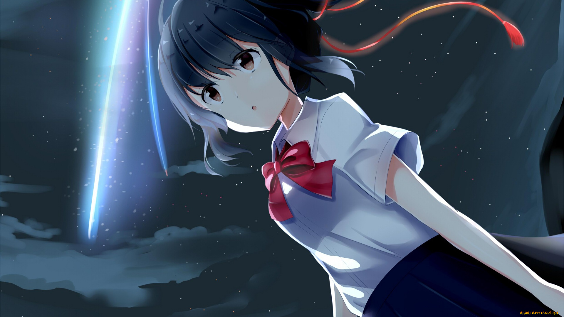 аниме, kimi, no, na, wa, фон, взгляд, девушка