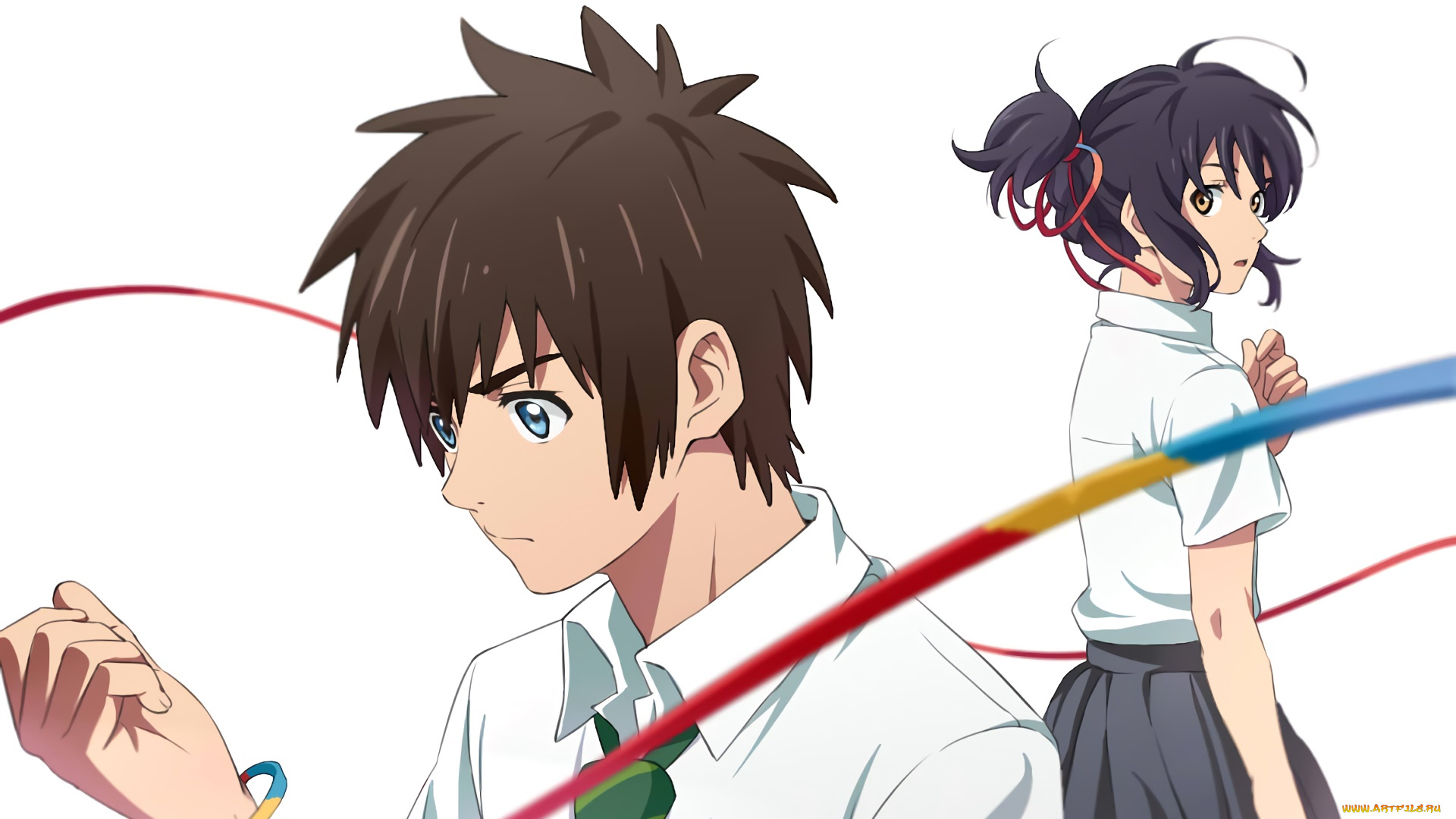 аниме, kimi, no, na, wa, парень, фон, взгляд, девушка