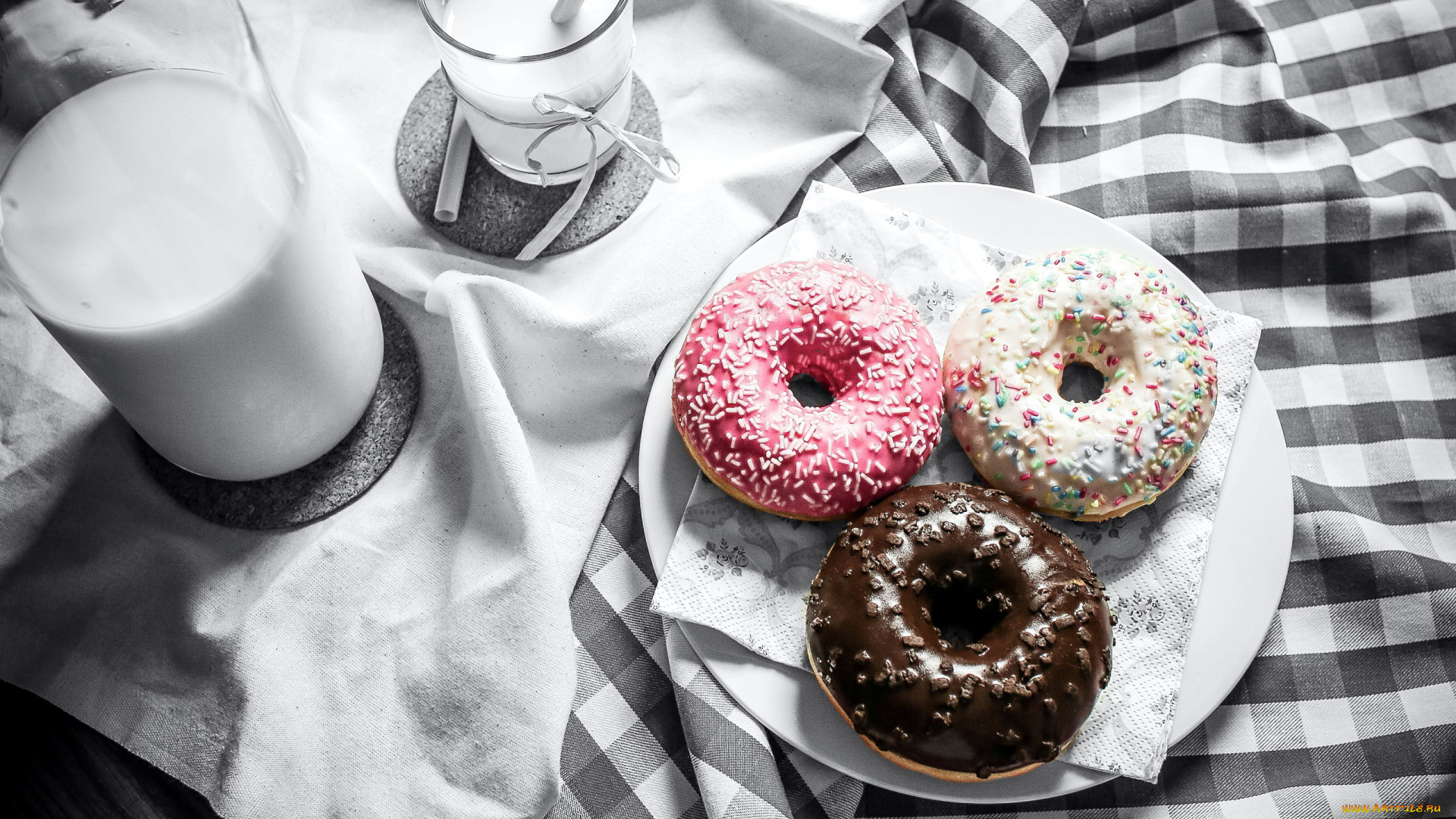 еда, хлеб, , выпечка, пончики, молоко