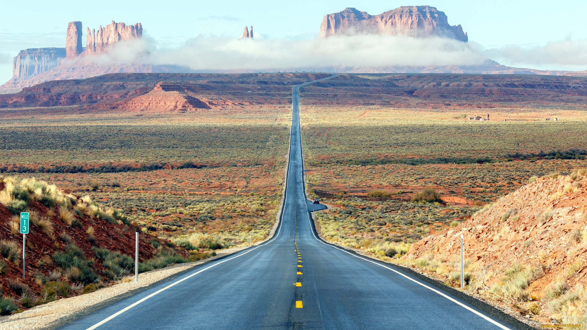 природа, дороги, шоссе, горы, туман