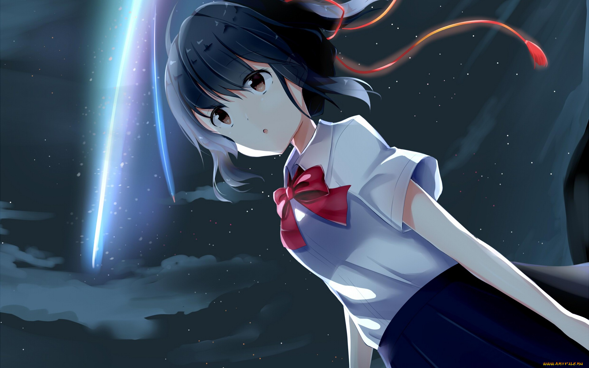 аниме, kimi, no, na, wa, фон, взгляд, девушка