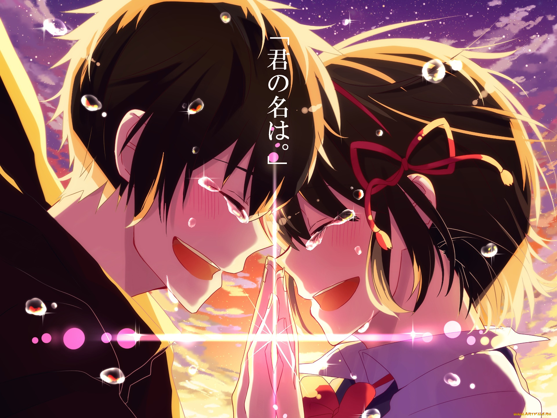 аниме, kimi, no, na, wa, фон, парень, девушка, взгляд