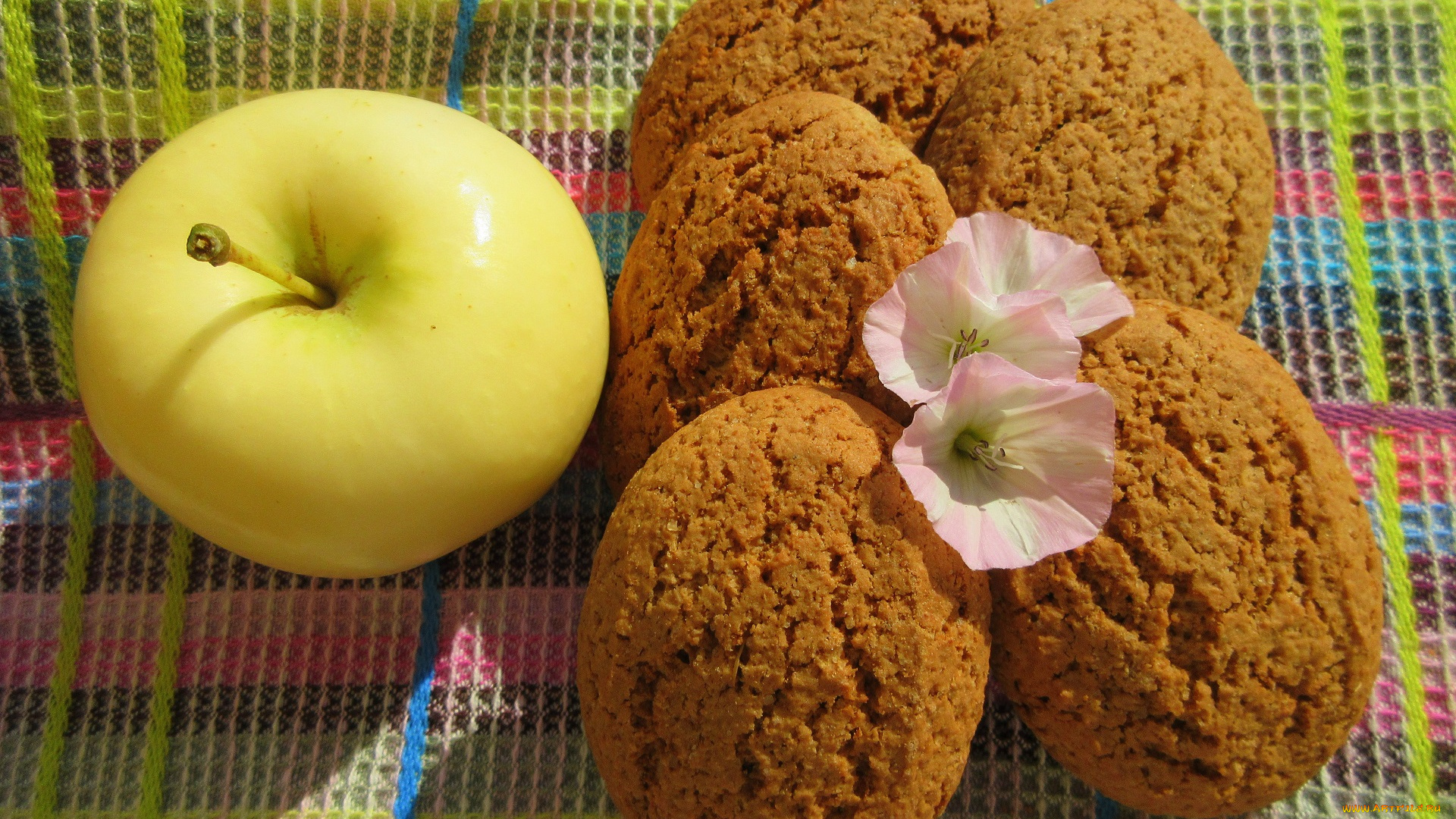 еда, разное, печенье, яблоко