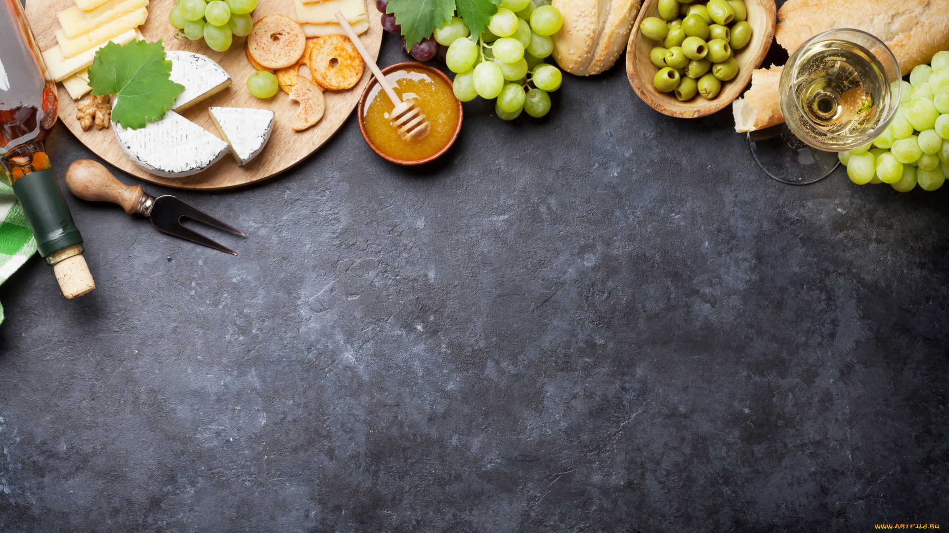 еда, разное, вино, мед, виноград, доска, сыр, яблоко