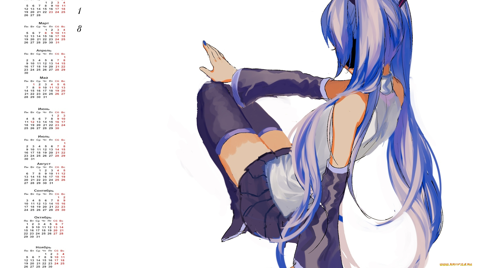 календари, аниме, 2018, девушка, спина