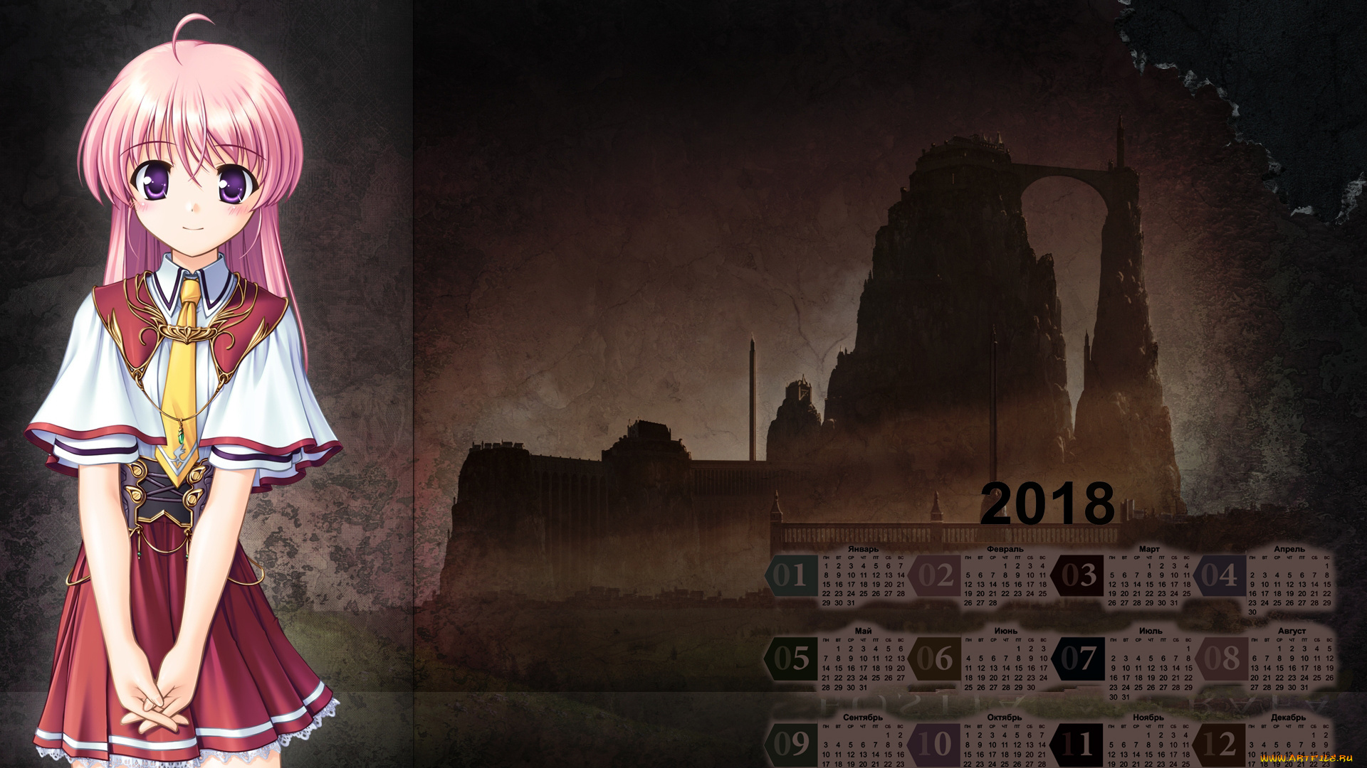 календари, аниме, 2018, девушка, взгляд