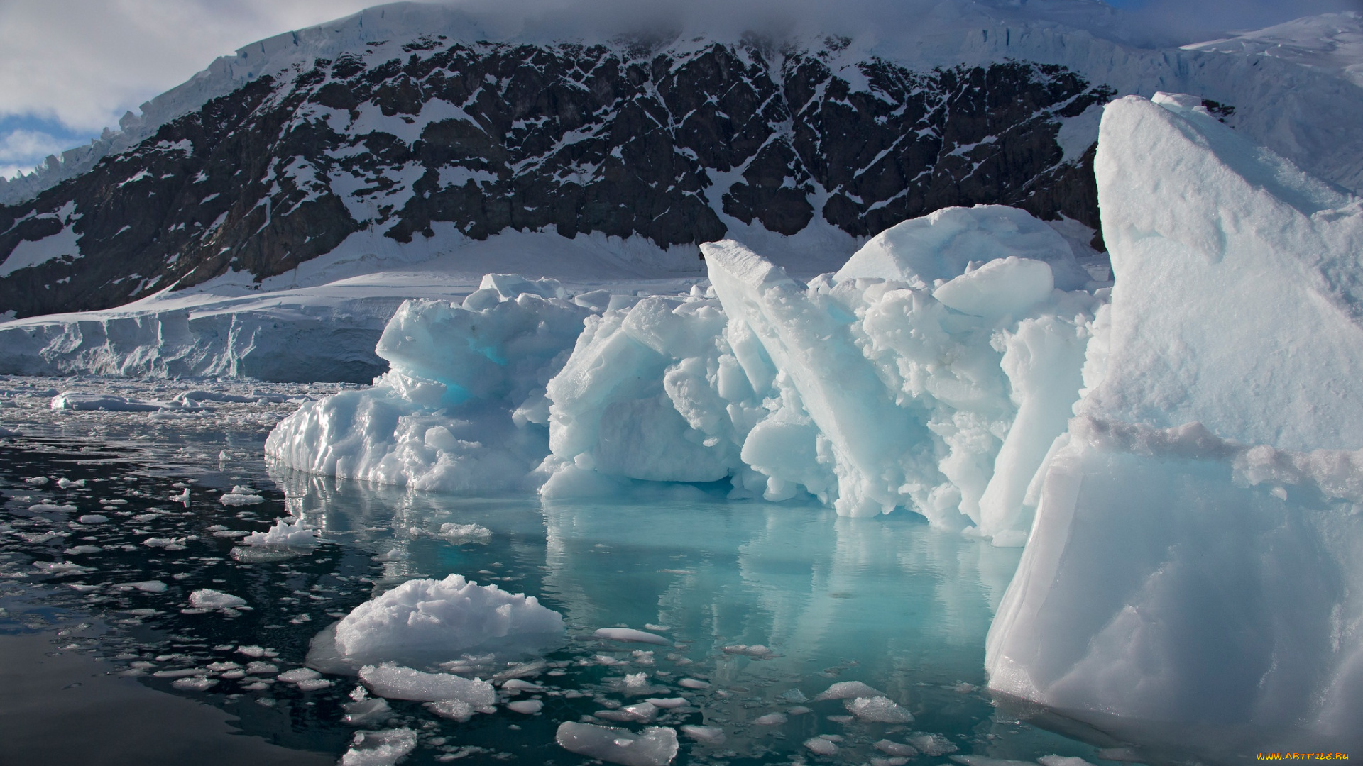 природа, айсберги, и, ледники, океан, горы, лёд, море