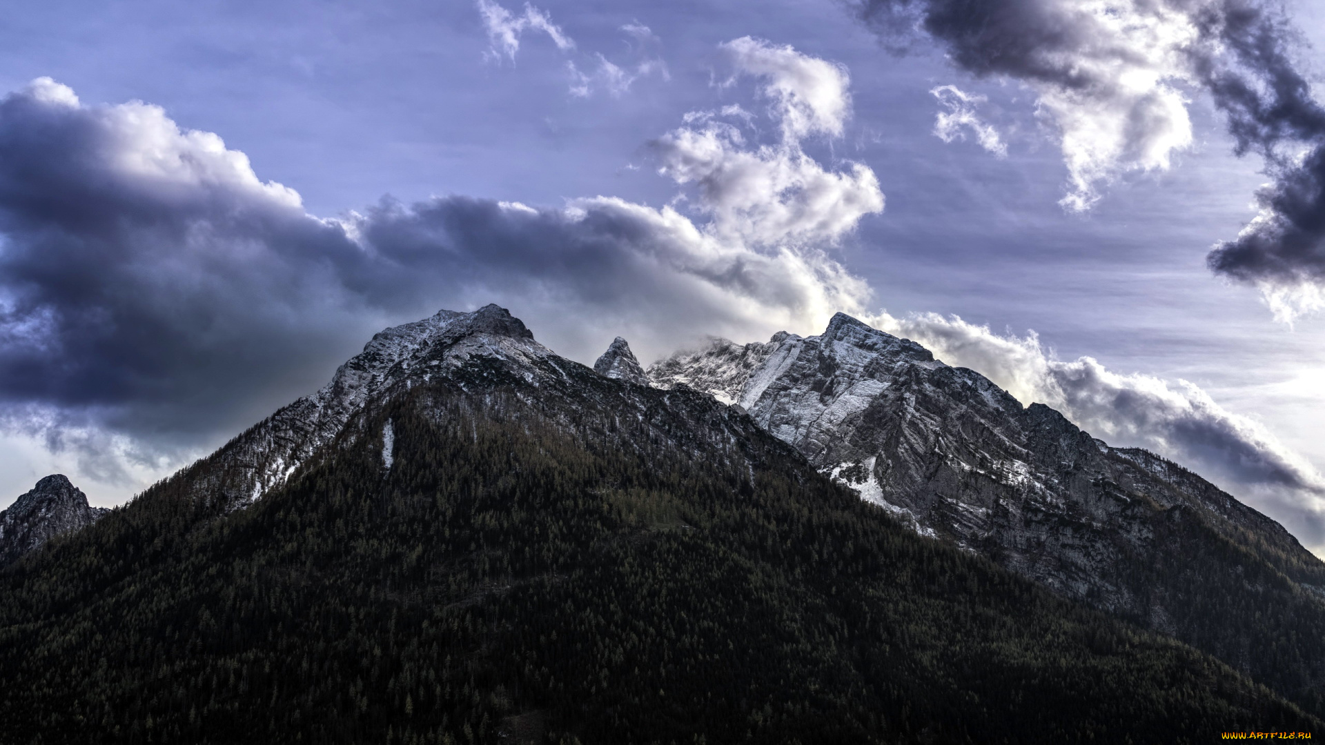природа, горы, вершины, облака