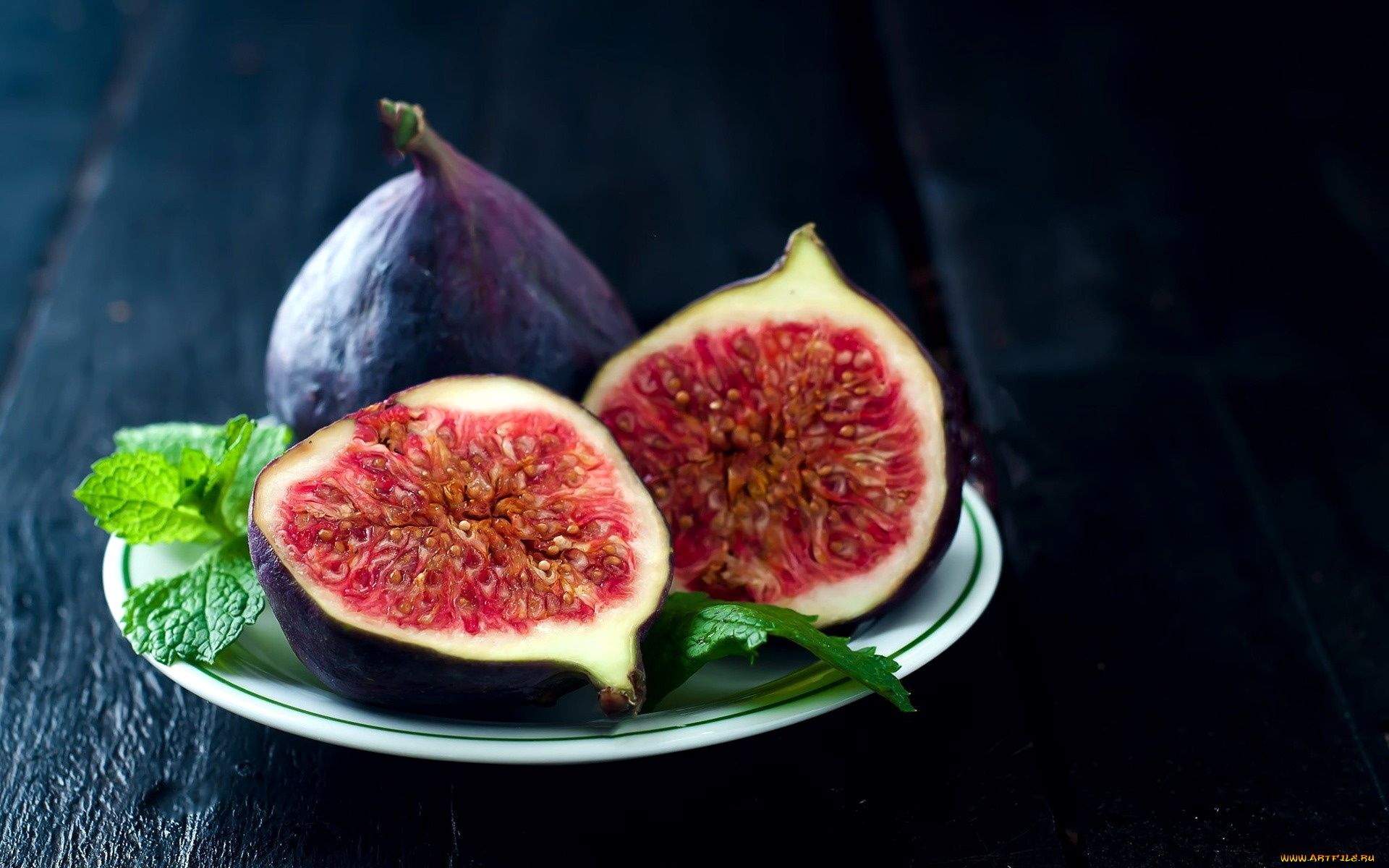 еда, инжир, половинки, мята