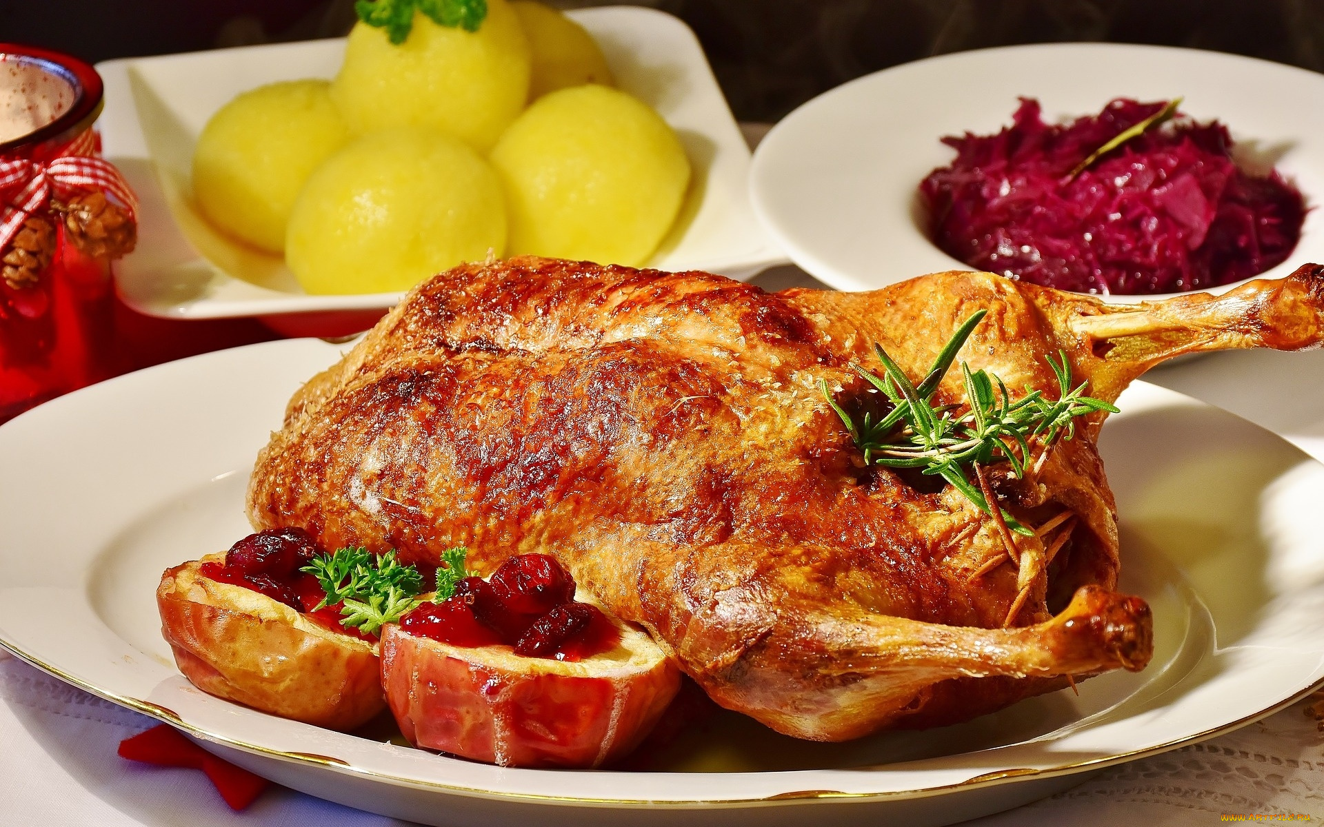 еда, мясные, блюда, картофель, розмарин, утка