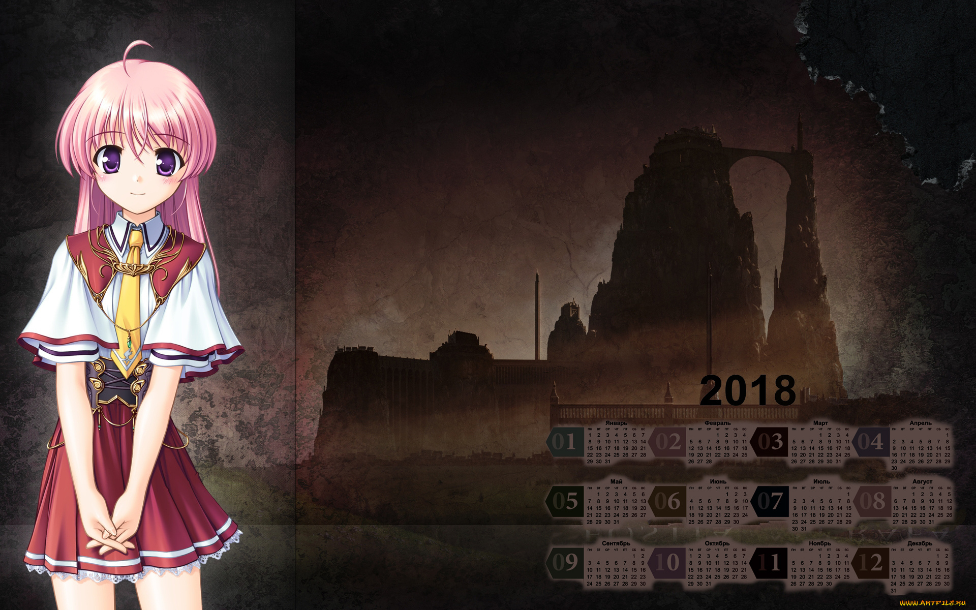 календари, аниме, 2018, девушка, взгляд