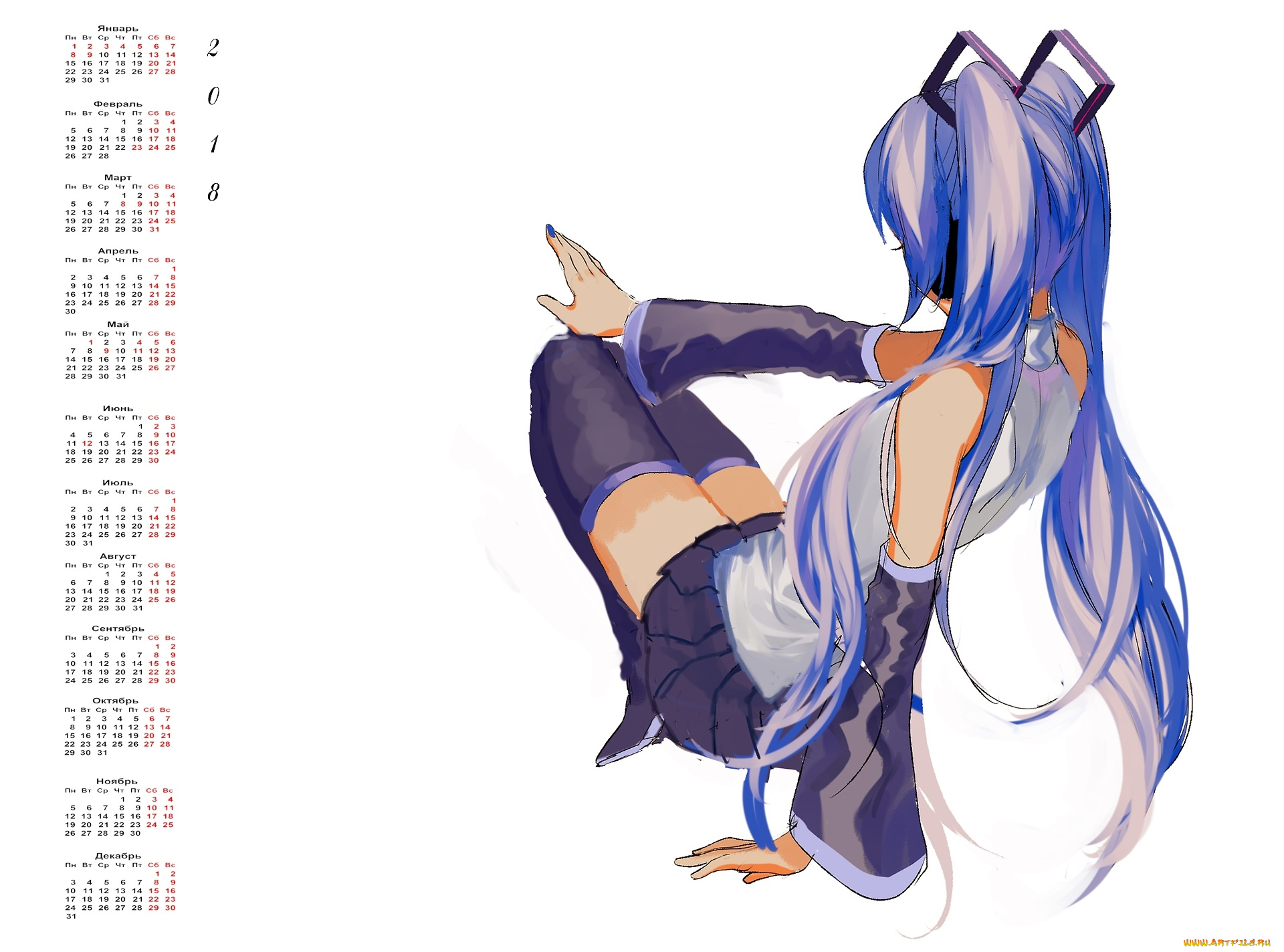 календари, аниме, 2018, девушка, спина