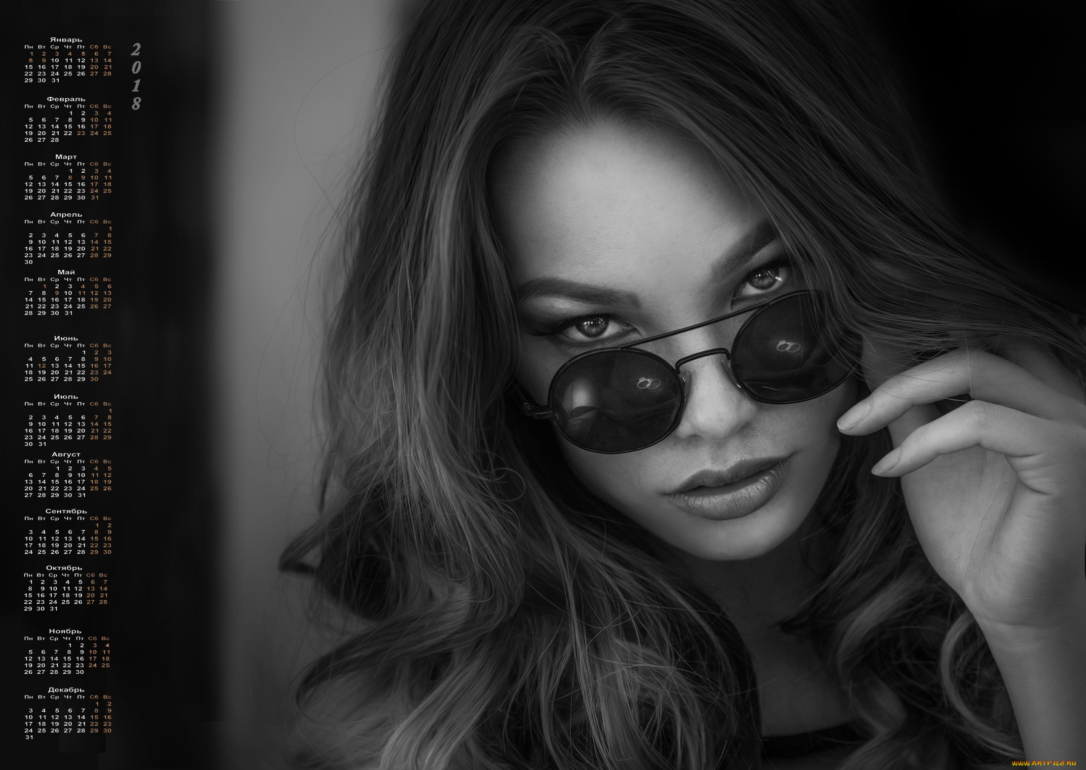 календари, девушки, 2018, лицо, очки