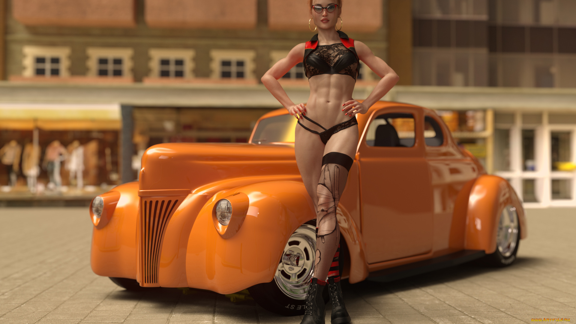 3д, графика, люди-авто, мото, , people-, car, , , moto, взгляд, автомобиль, фон, девушка