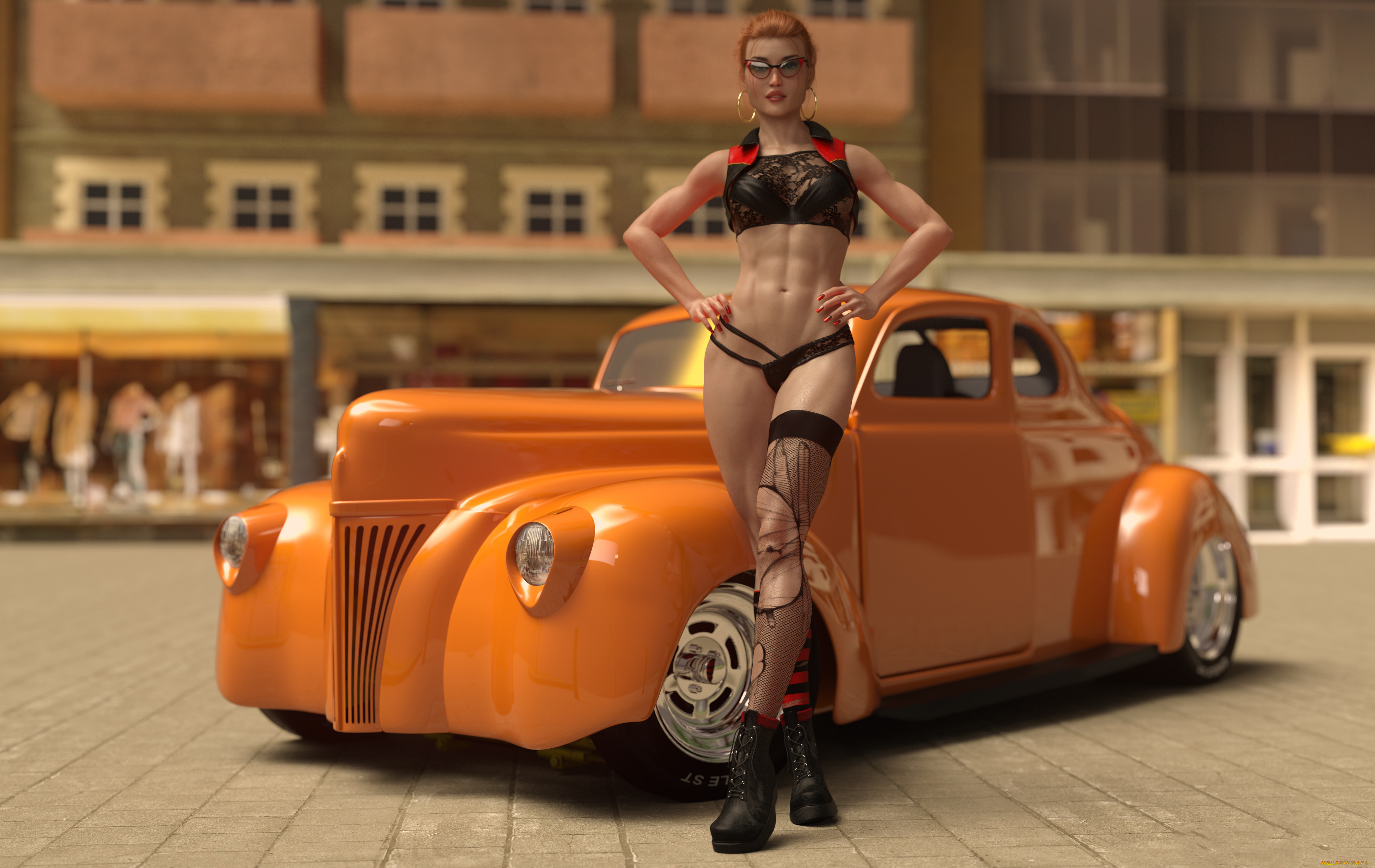 3д, графика, люди-авто, мото, , people-, car, , , moto, взгляд, автомобиль, фон, девушка