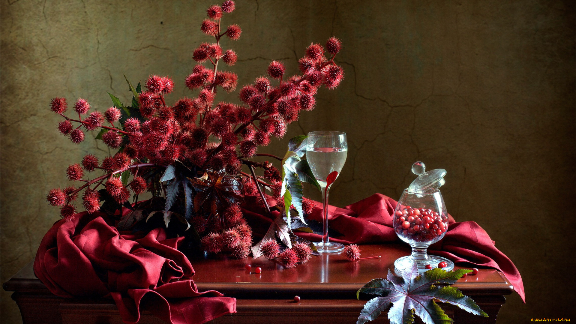 еда, натюрморт, бокал, букет, клюква