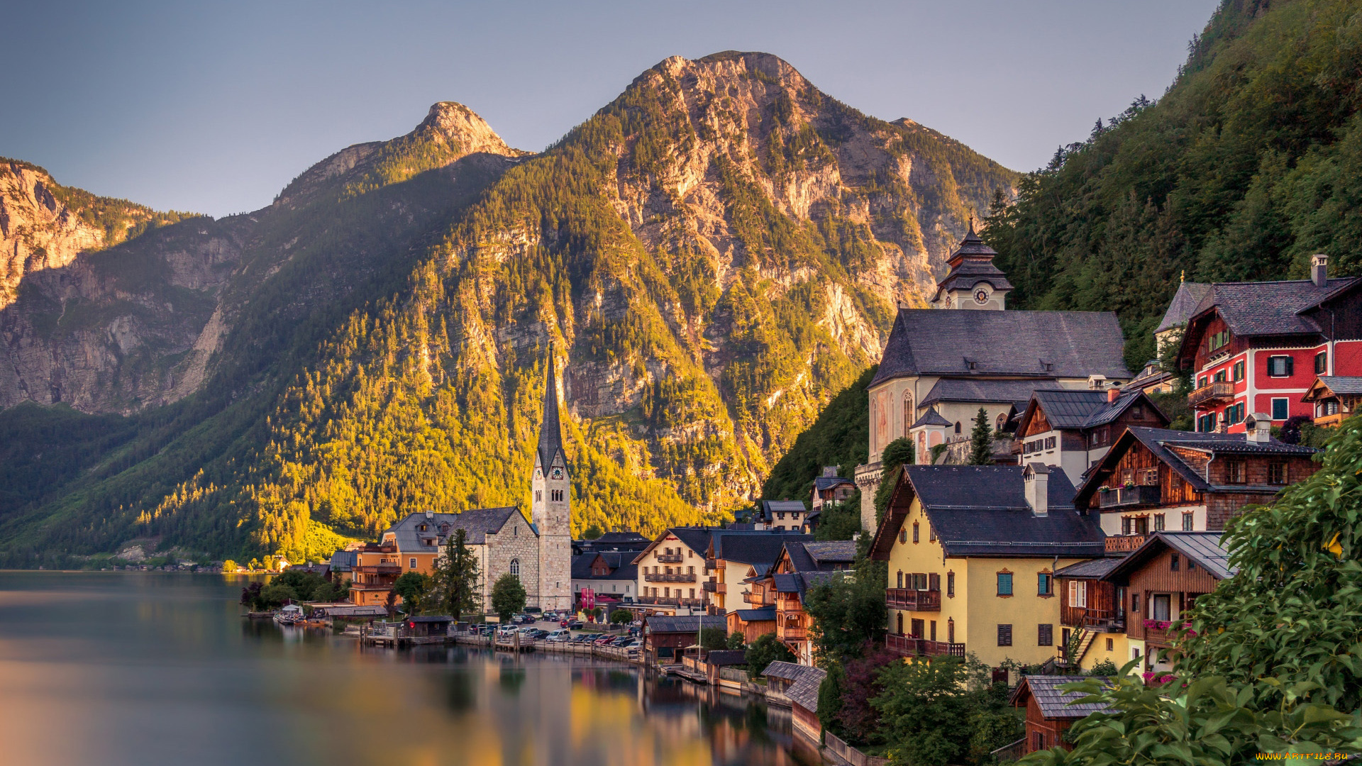 города, гальштат, , австрия, горы, озеро, панорама