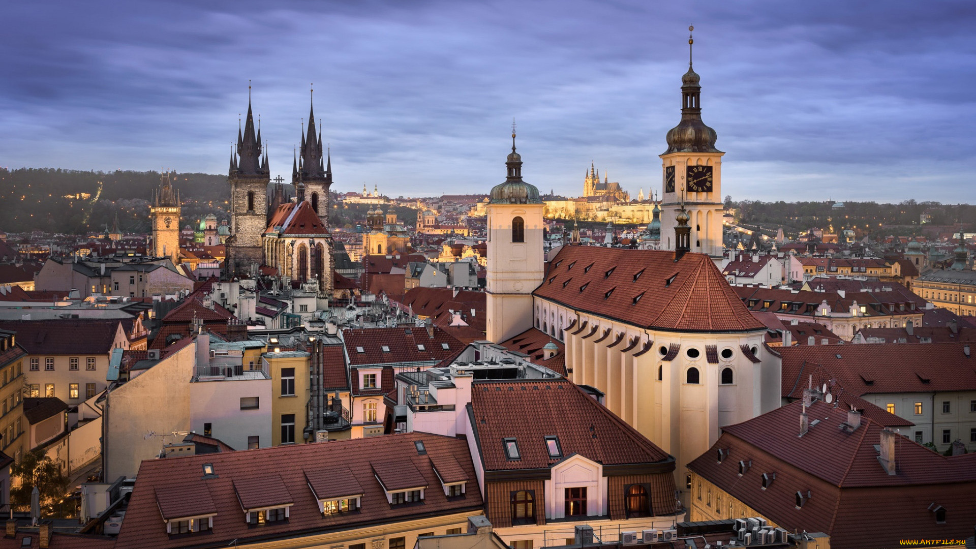 города, прага, , чехия, панорама